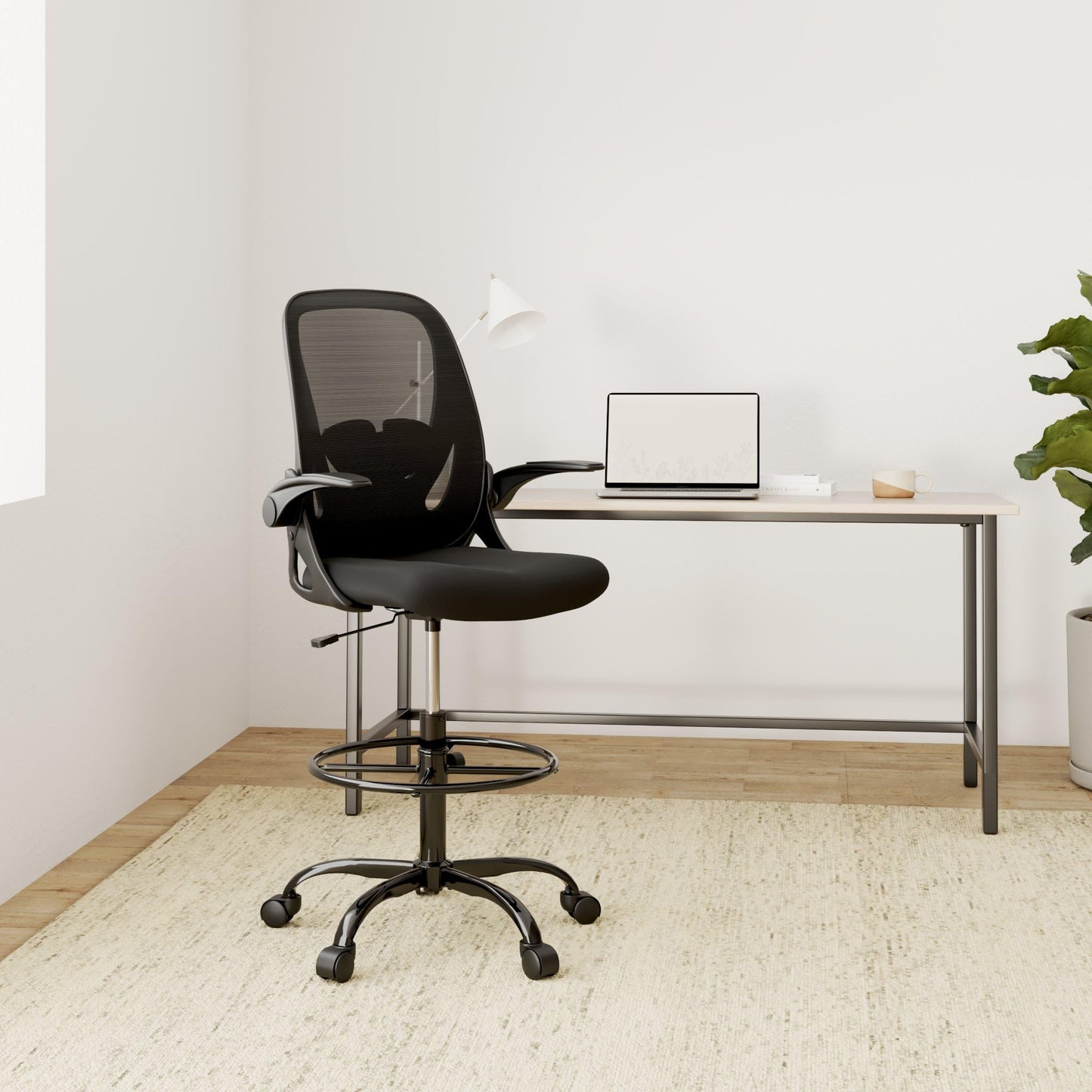 Tall Office Chair with Flip-up Armrests (20" - 28" seat height) - Ergonomic Computer Chair with Lumbar Support