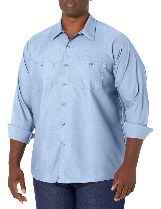Red Kap Men's Size Industrial Work Shirt, Regular Fit, Long Sleeve, Light Blue, 3X-Large/Tall