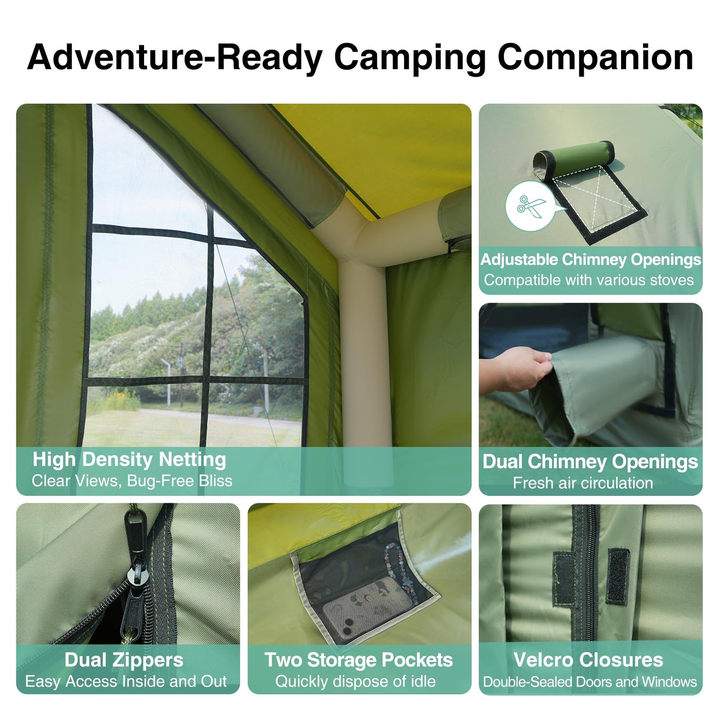 KNUO 2025 Upgraded Waterproof Inflatable Camping Tent for 5-8 People, Large Blow-Up Air Tent, No Assembly Needed Luxury Glamping House, 10x10ft Oxford Fabric