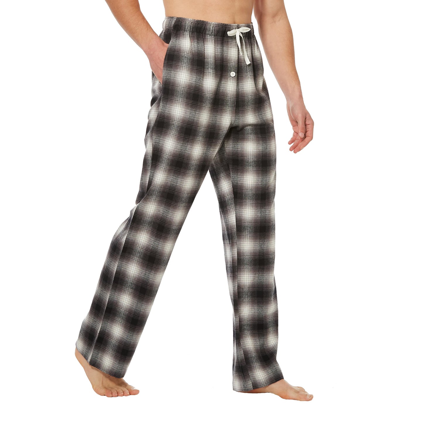 Tall MobPlace Mens 34/36 Inseam 100% Cotton Pajama Pants for Tall Men Black/Grey