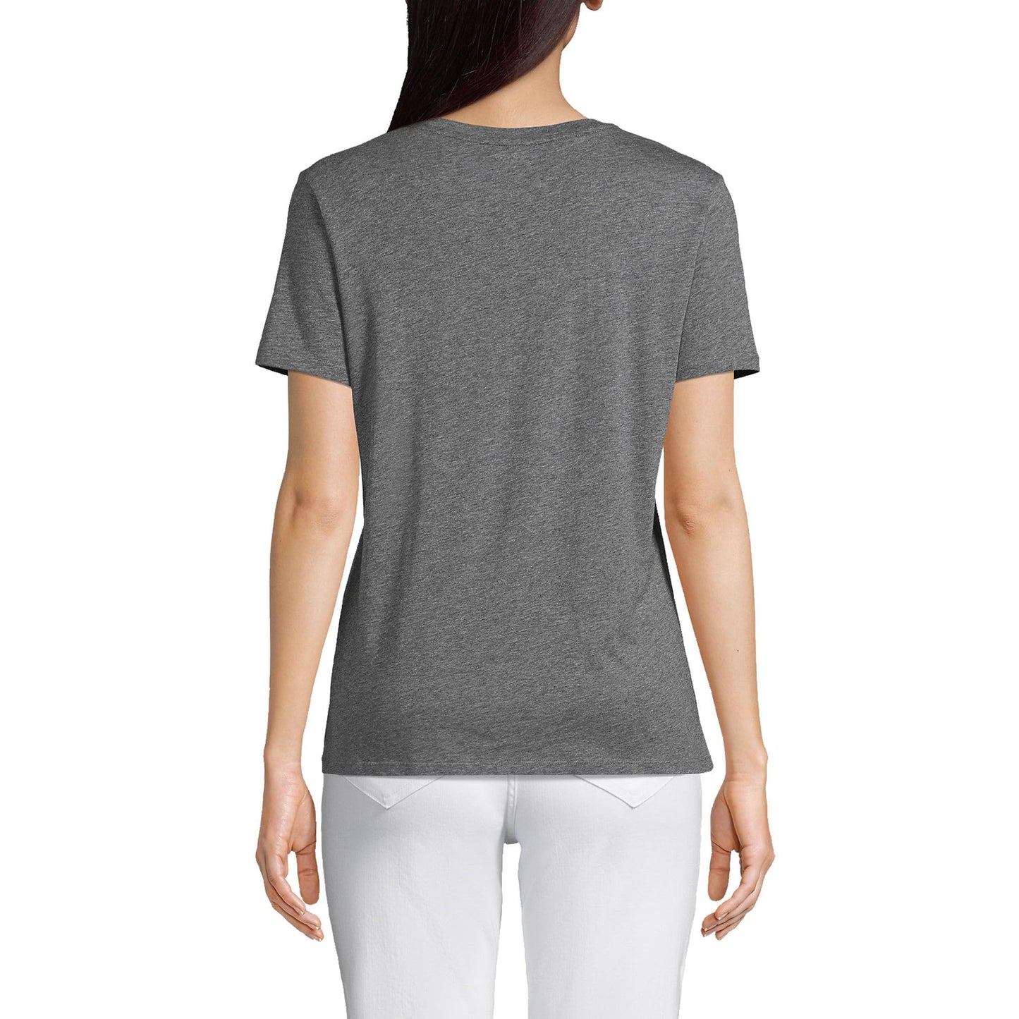 Lands' End Womens Short Sleeve Relaxed Supima Cotton Crew Neck T Shirt Charcoal Heather Tall Small