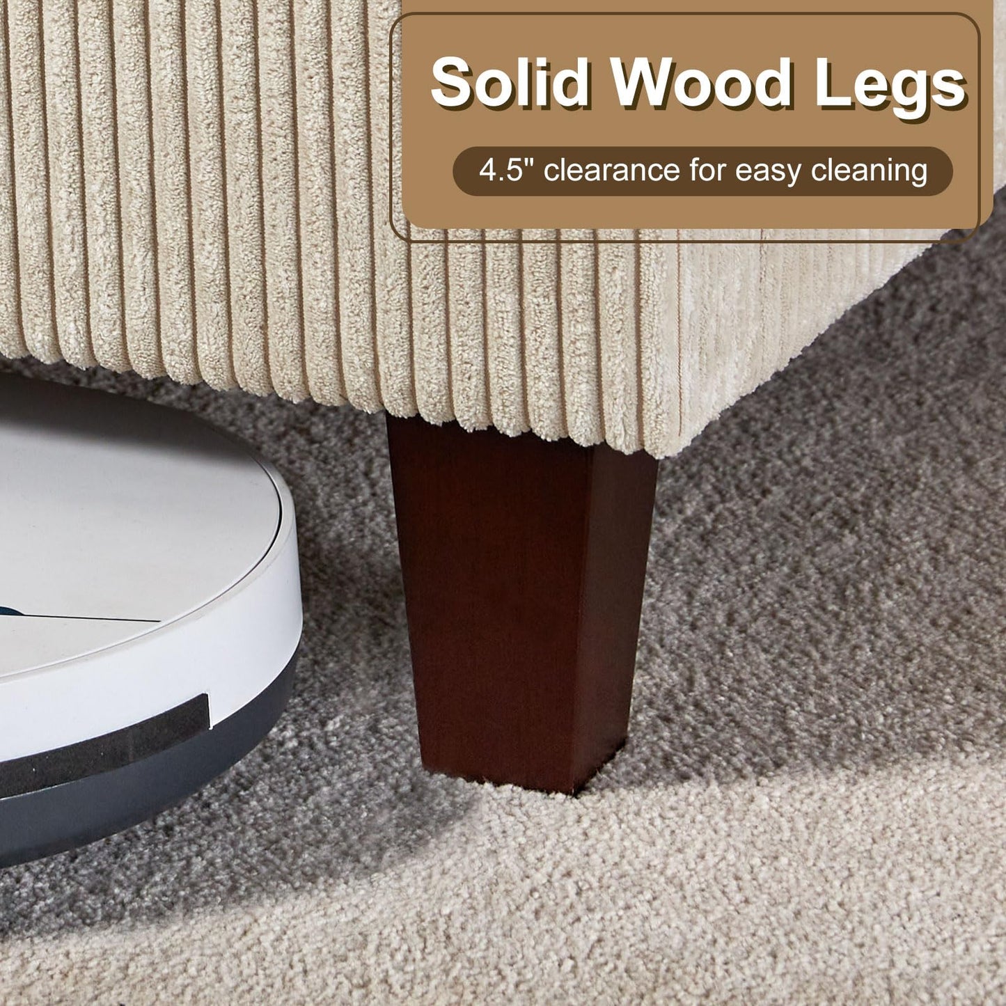 HOWE California King Size Upholstered Platform Bed Frame, Wingback Bed with 50.8" Headboard, Corduroy/Solid Wood Leg/No Box Spring Needed/Noise Free Sturdy Structure/Cream