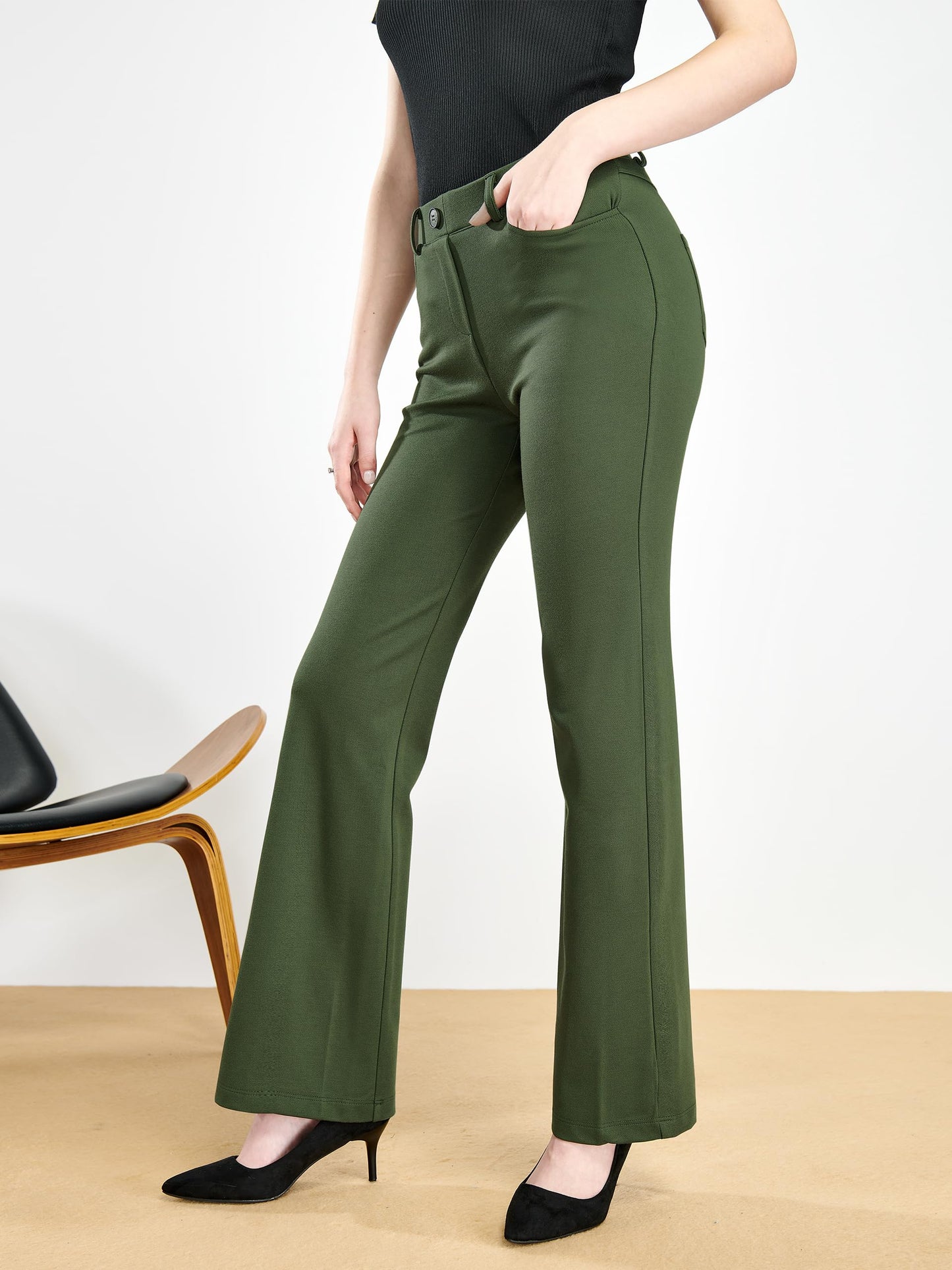Tapata Women's 28''/30''/32''/34'' Stretchy Bootcut Dress Pants with Pockets Tall, Petite, Regular for Office Work Business 34",Olive,XXL