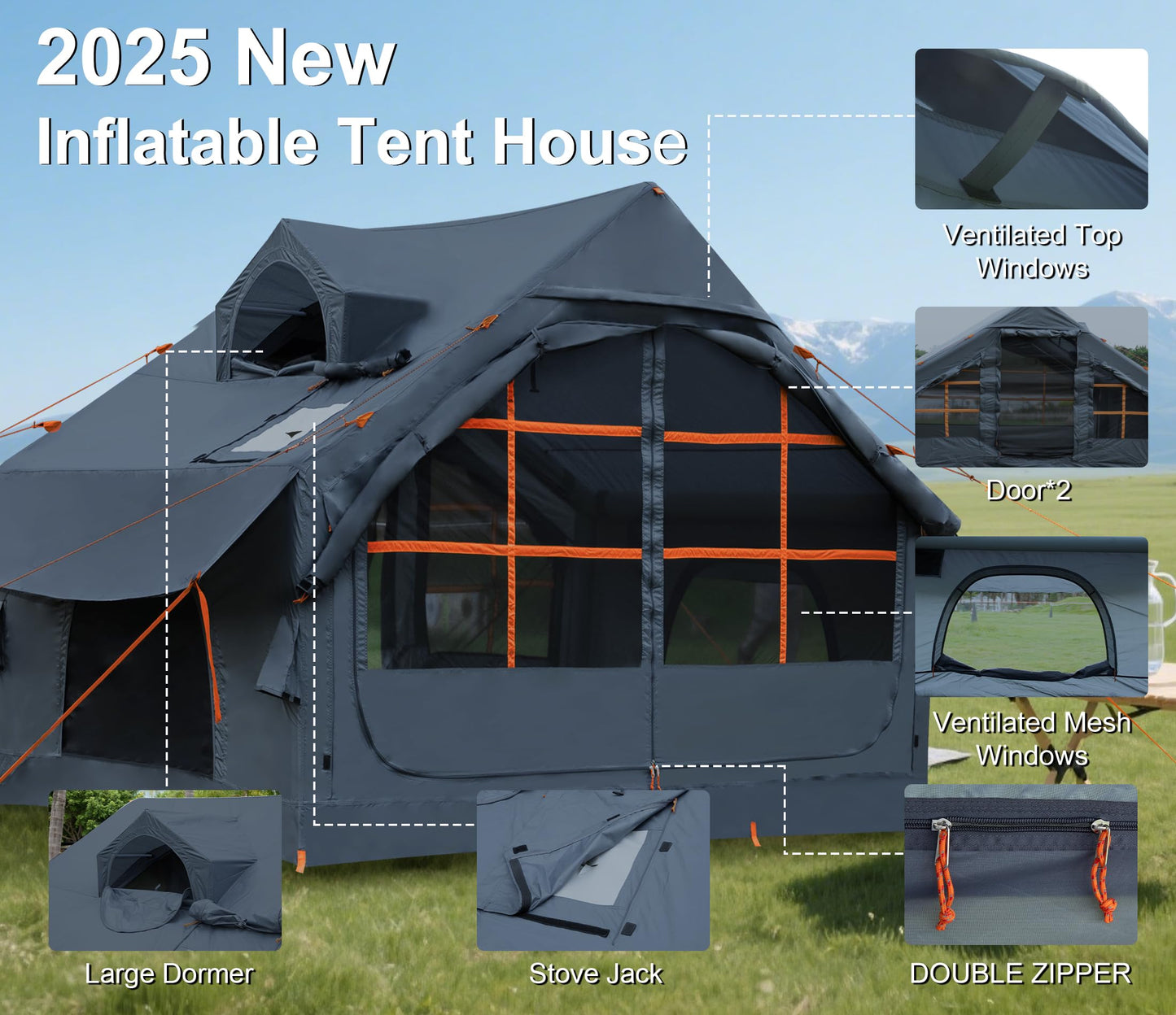 SHANQUAN Inflatable Tents for Camping with Stove Jack, Oxford Blow Up, Easy Setup Inflatable Tent, Dormer Waterproof Hot Inflatable Outdoor House, Casa de Campaña