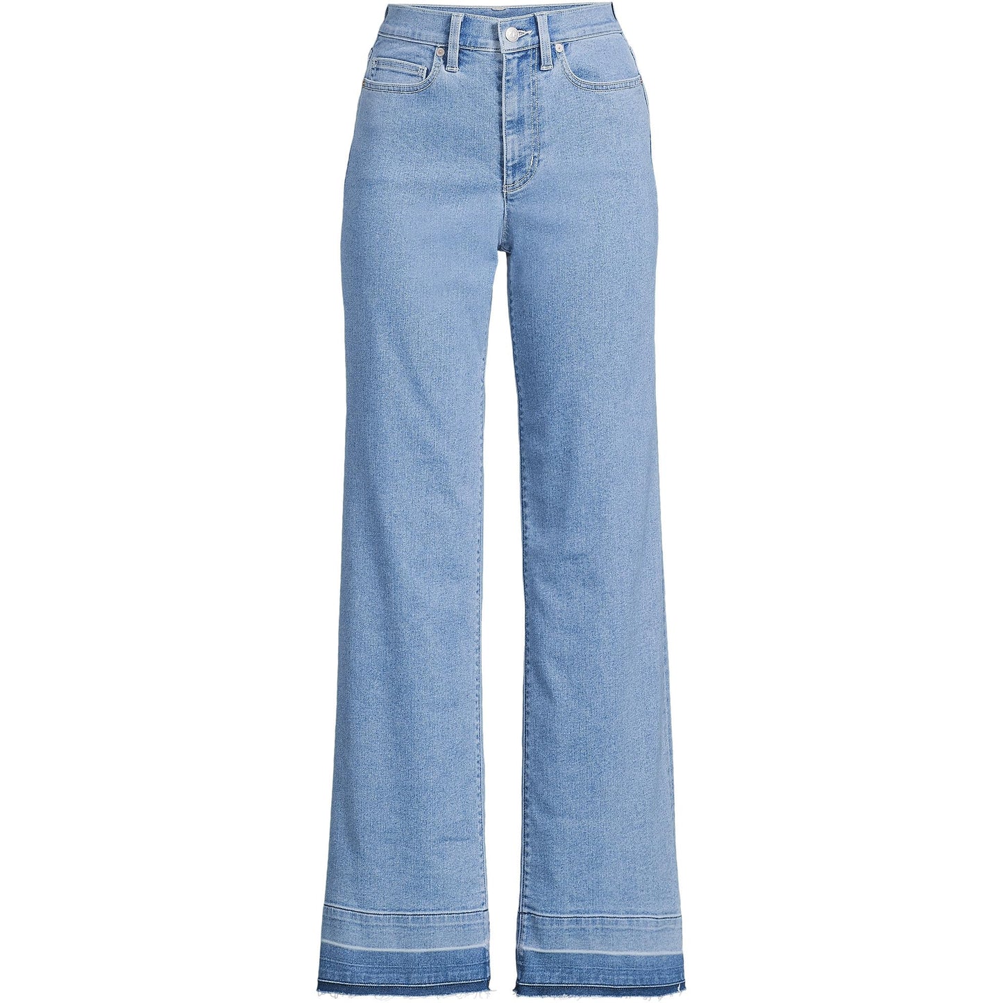 Lands' End Womens Recover HR Wide Leg Blue Jeans Hutton Blue Wash Released Hem Regular 16 32