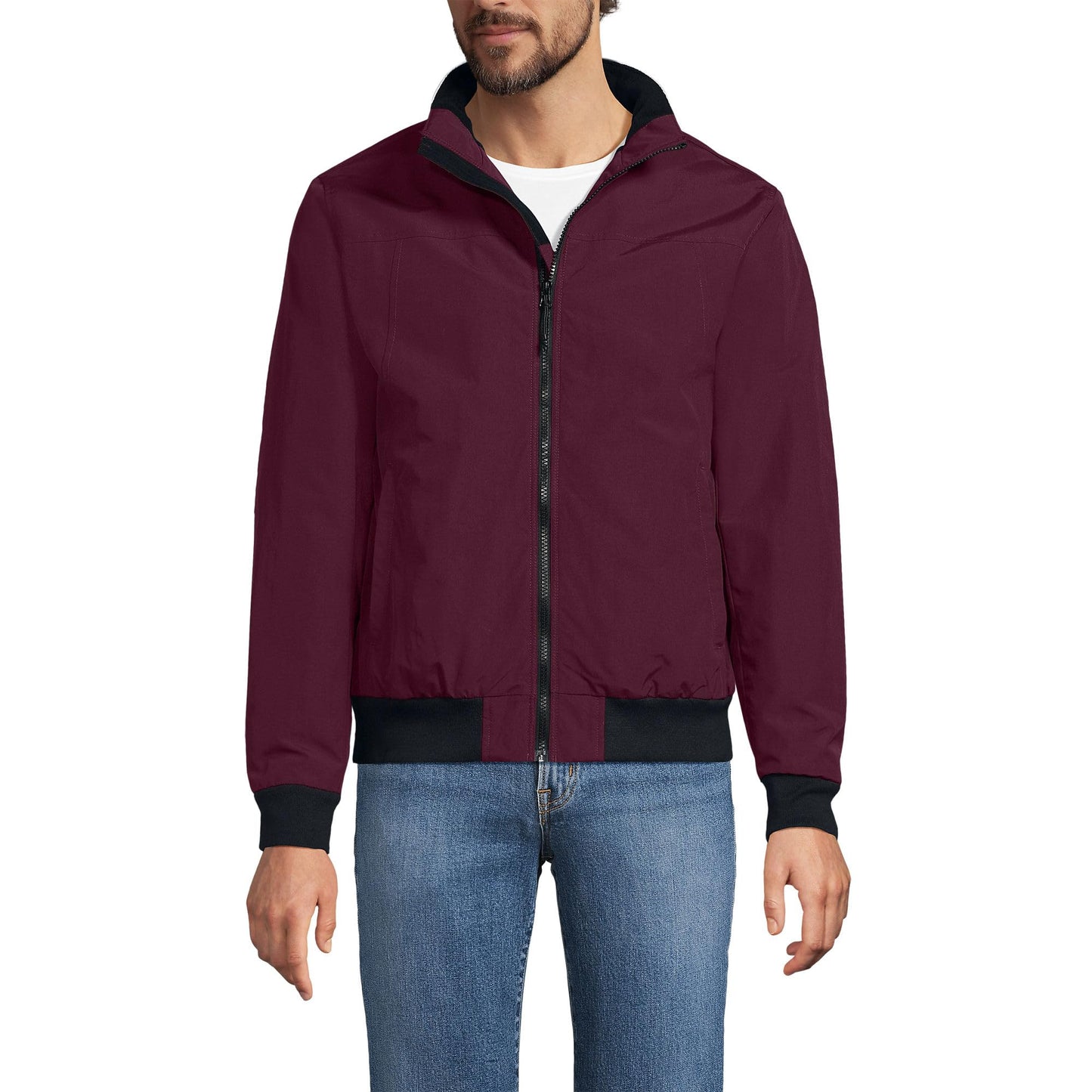 Lands' End Mens Squall Classic Bomber Jacket Lush Burgundy Tall X-Large