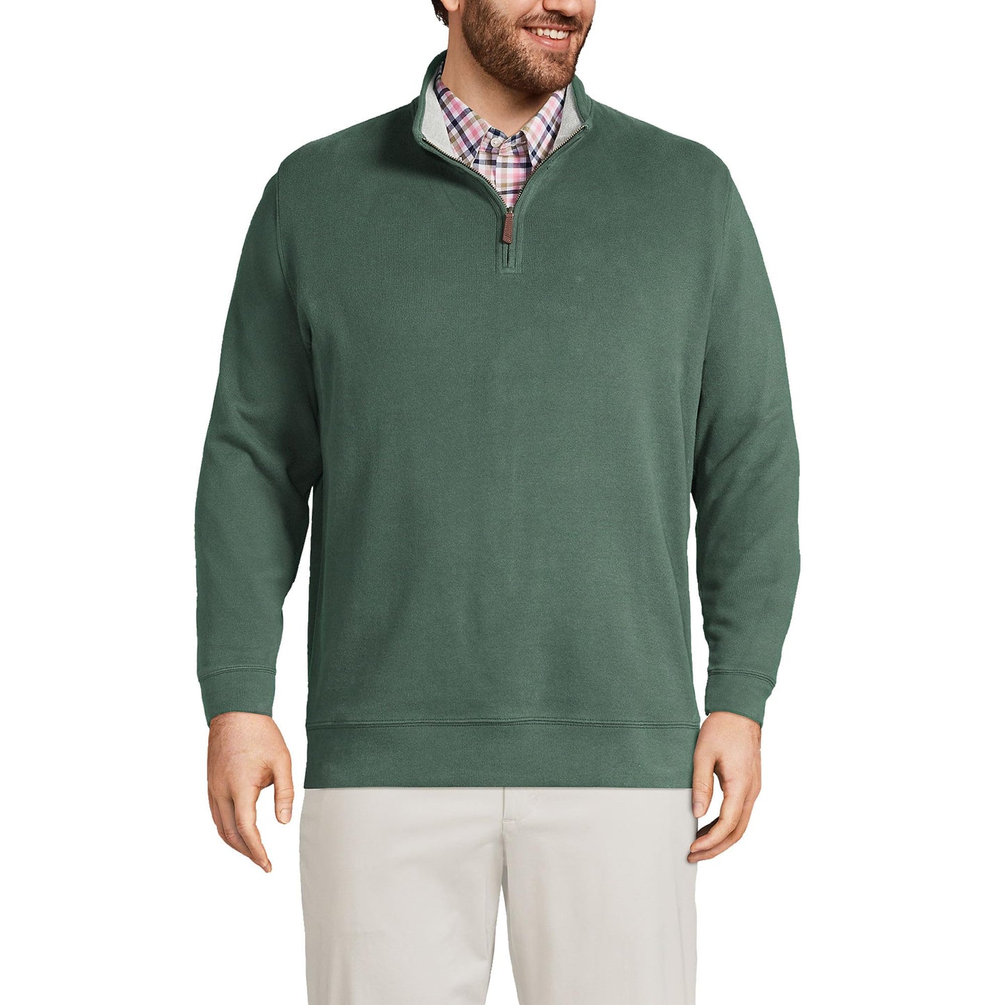 Lands' End Mens Bedford Rib Quarter Zip Sweater Deep Woodland Green Heather Tall XX-Large