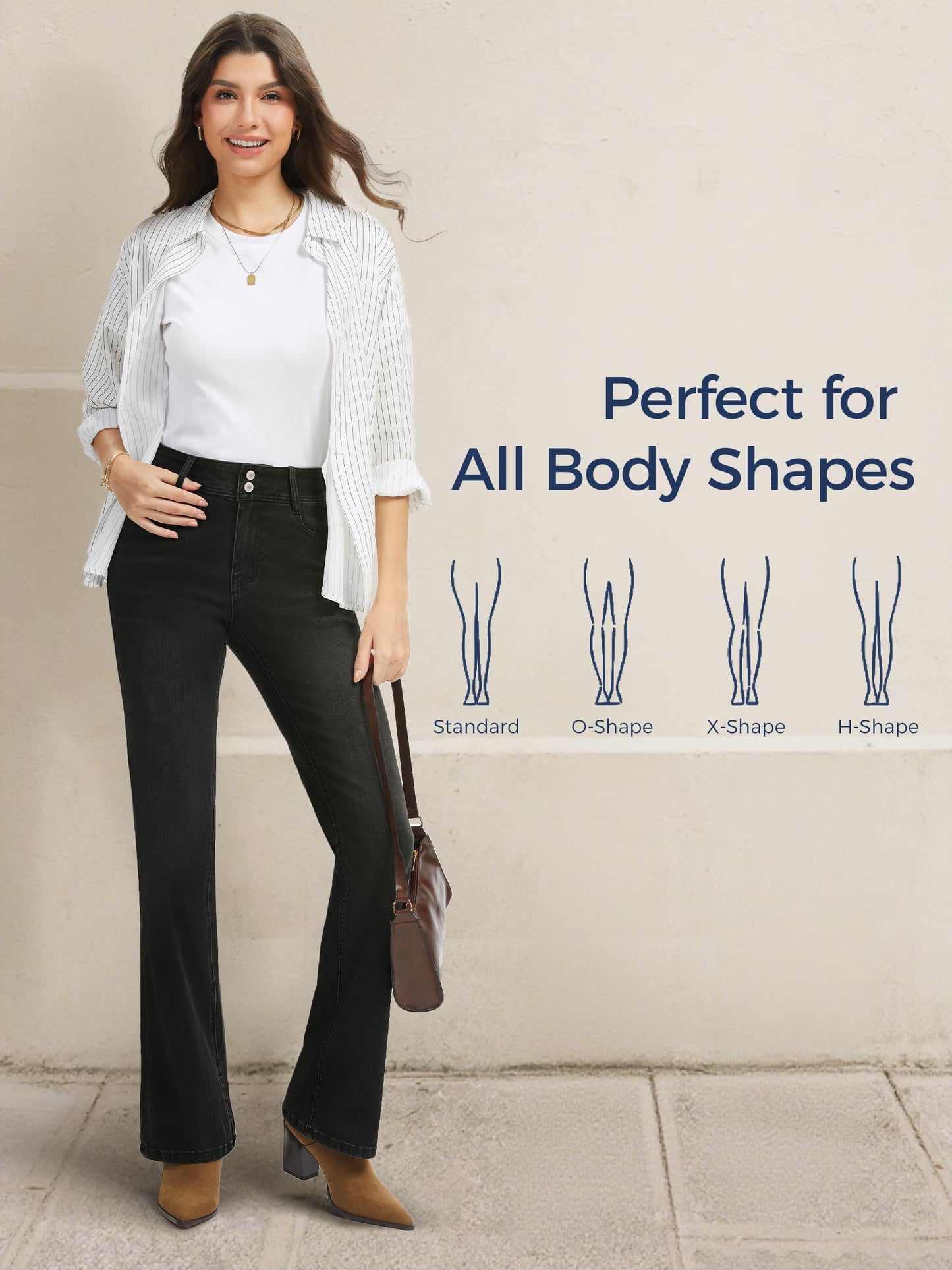 Tallemon Tall Women's Bootcut Jeans Curvy Mid-Rise Stretchy Denim Pants Classic Bell Bottom Trouser,36",Black,12