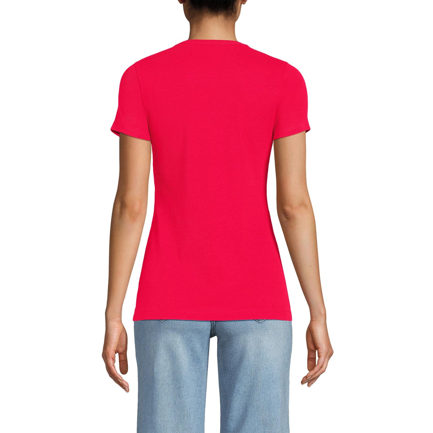 Lands' End Womens Short Sleeve Micro Rib Crew Berry Rouge Tall Small