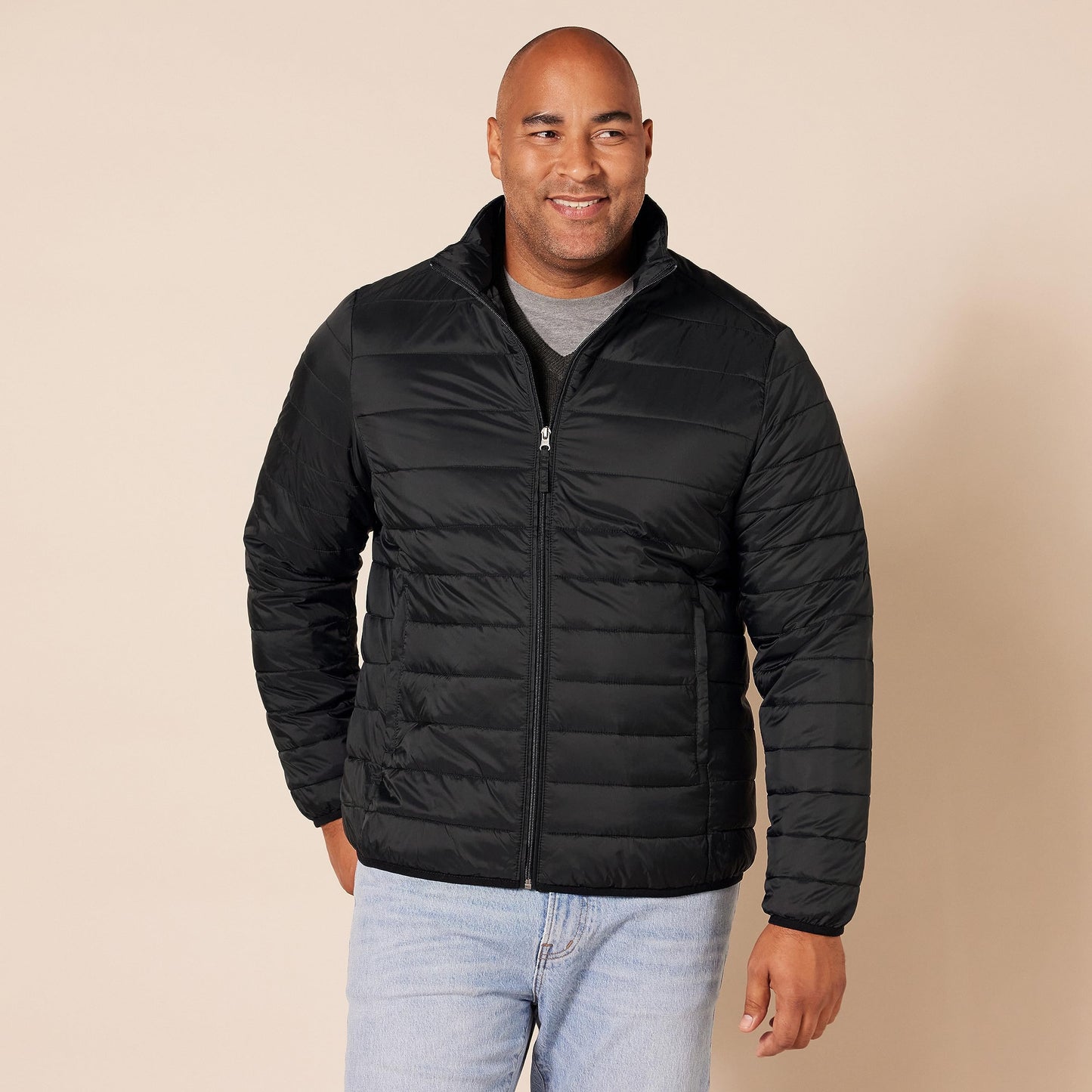 Amazon Essentials Men's Packable Lightweight Water-Resistant Puffer Jacket (Available in Big & Tall), Black, 6X-Large Big Tall