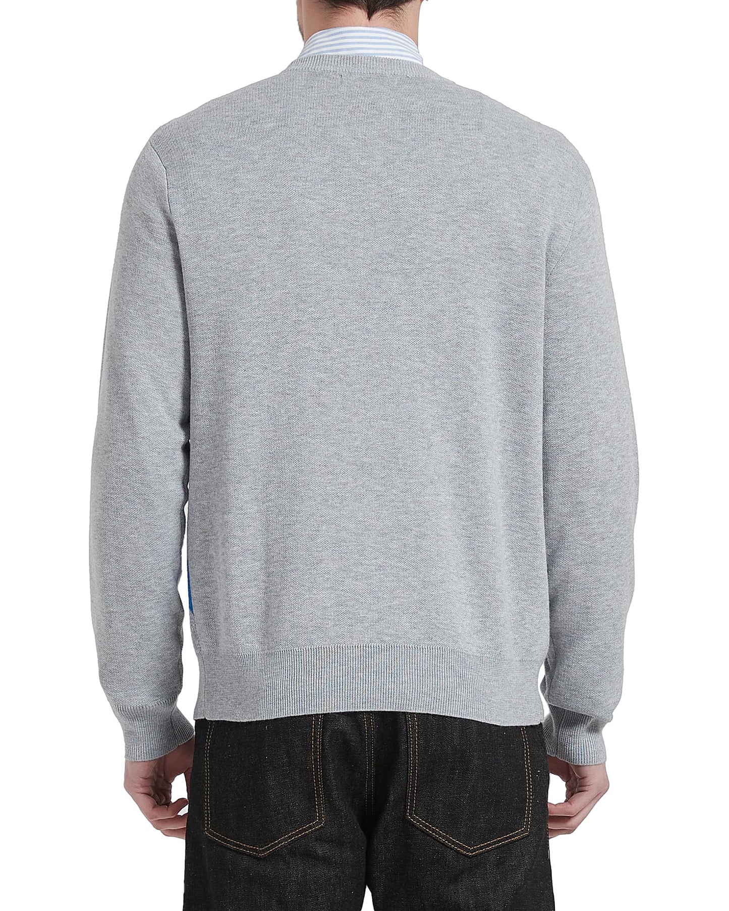 Kallspin Men's Wool Blend Crewneck Sweater Argyle Long Sleeve Pullover Sweater for Casual Or Dressy Wear(Light Grey,2XL-Tall)