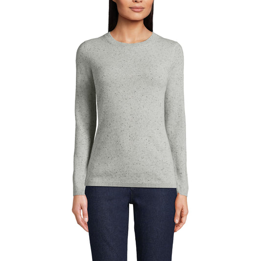 Lands' End Womens Cashmere Sweater Gray/Black Donegal Tall X-Large
