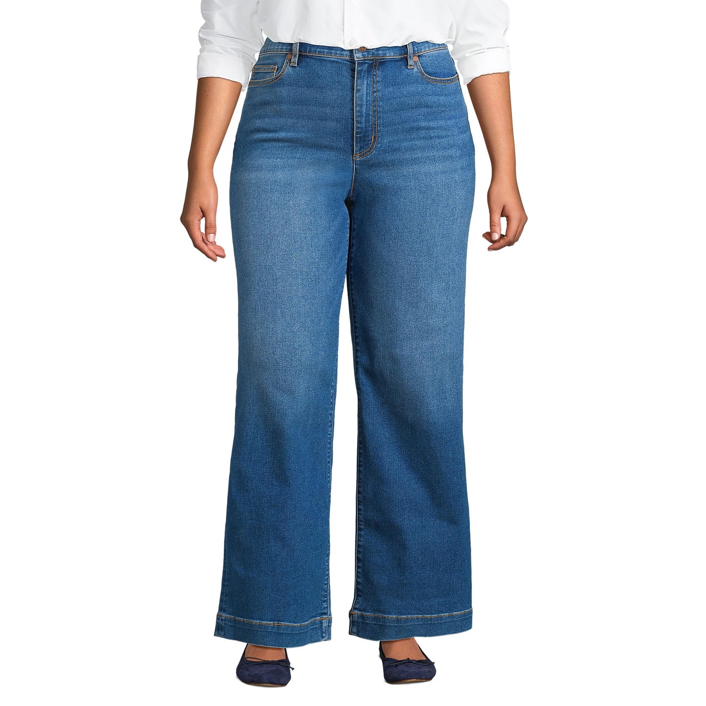 Lands' End Womens Recover HR Wide Leg Blue Jeans Indigo Tide Blue Regular 2 32