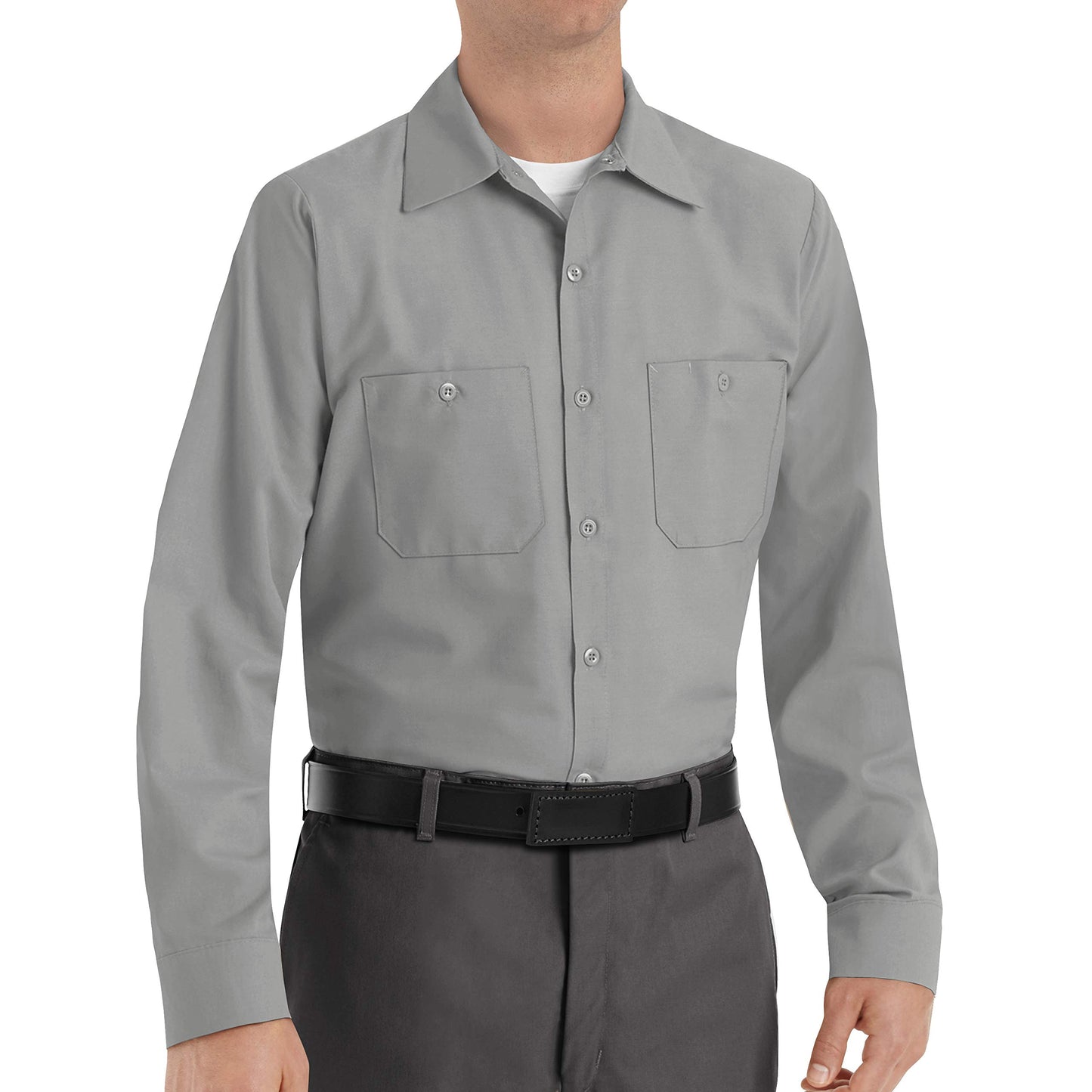Red Kap Men's Size Industrial Work Shirt, Regular Fit, Long Sleeve, Light Grey, X-Large/Tall