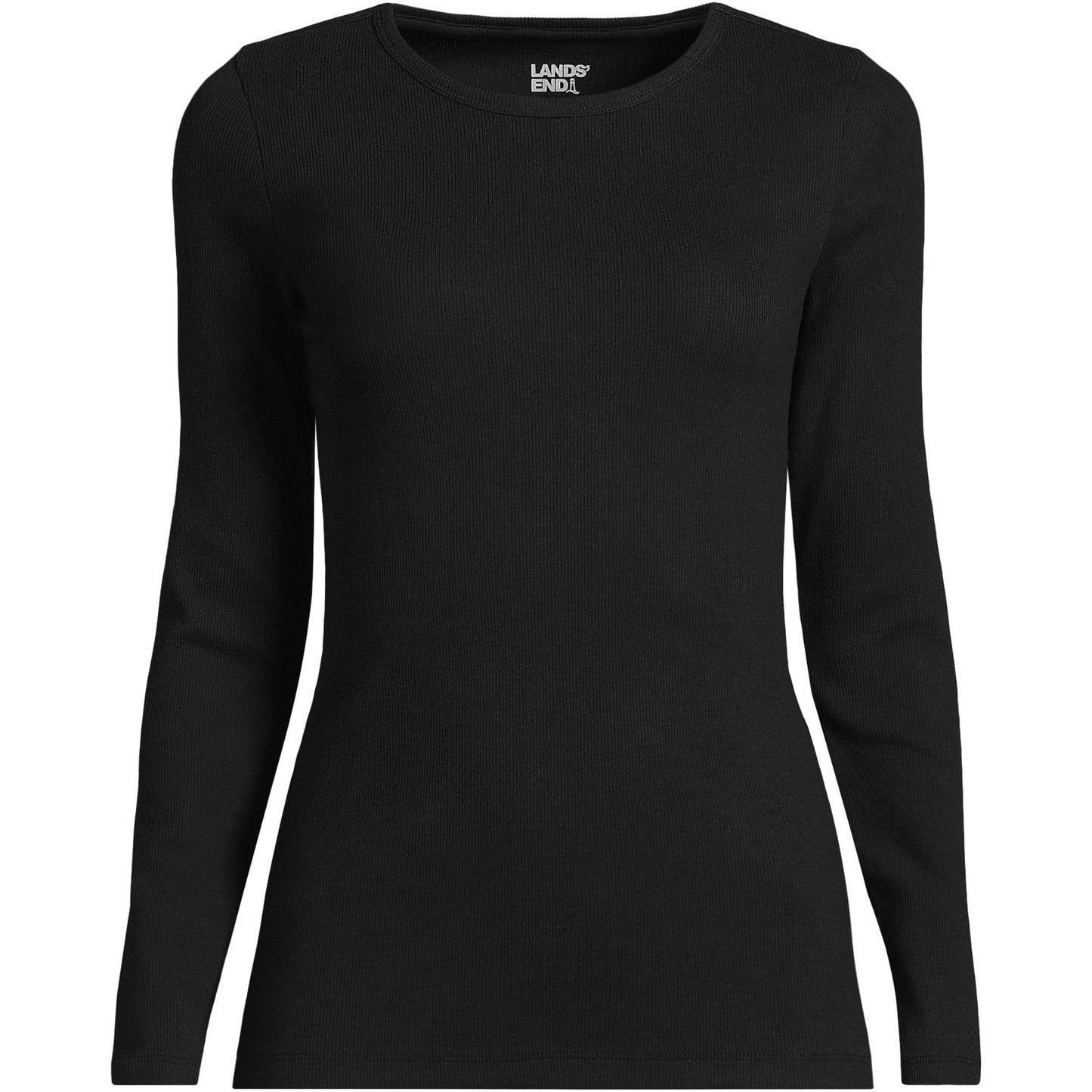 Lands' End Womens Long Sleeve Micro Rib Crew Black Tall Large