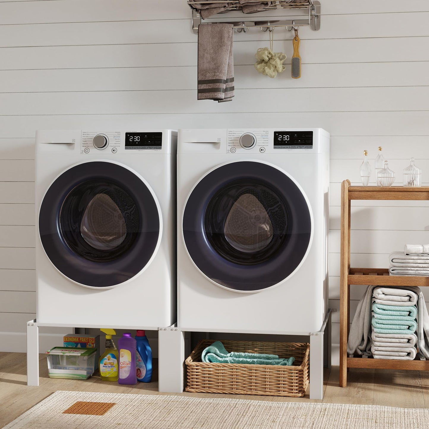 Murago Washer Dryer Pedestal Stand, Laundry Pedestal Set, Universal Design Fits all Major Brands, Heavy Duty Frame, Thick Anti Vibration Pads, White