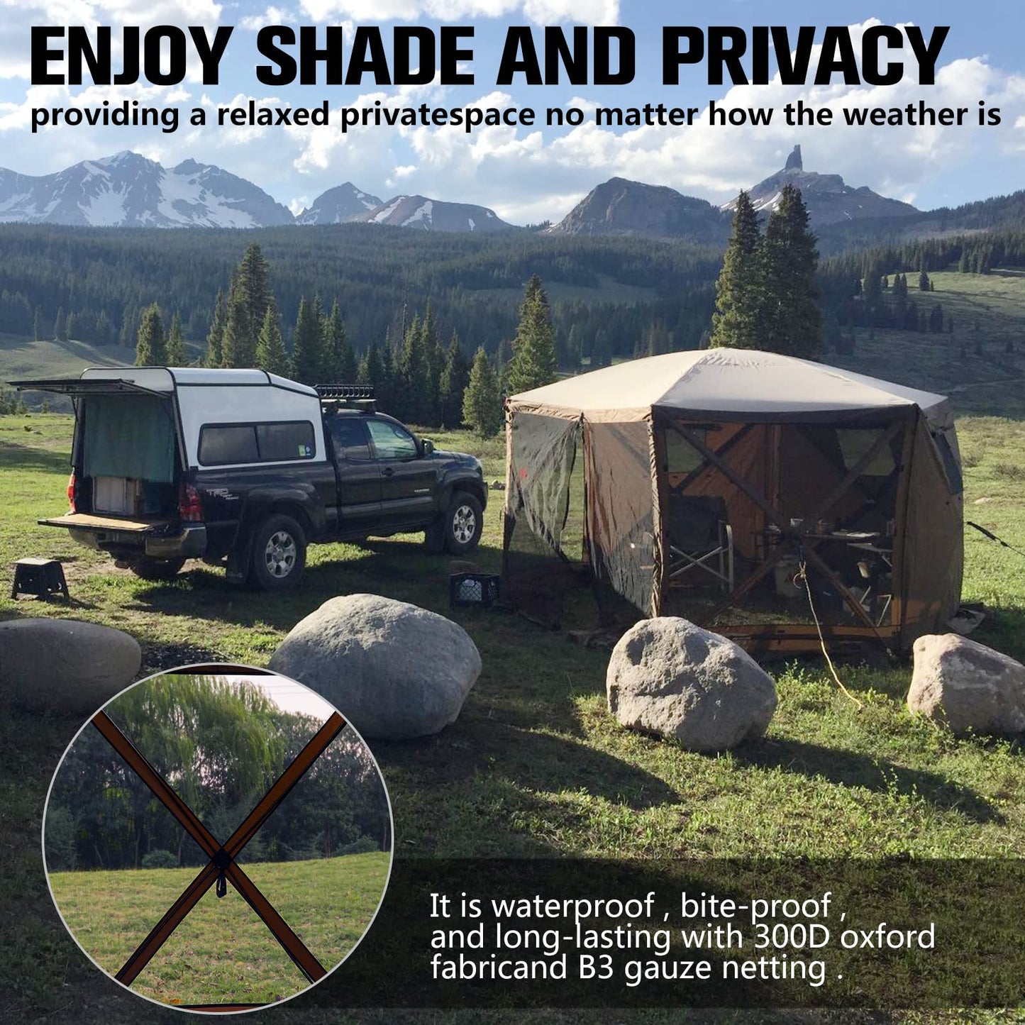 SmarketBuy 10 x 10 FT Gazebo Tent, Pop Up Design Camping Gazebo Tent, 6-Sided Pop-up Canopy Shelter Tents Portable 8 Person Gazebos Screen Tents for Camping and Backyard Activities