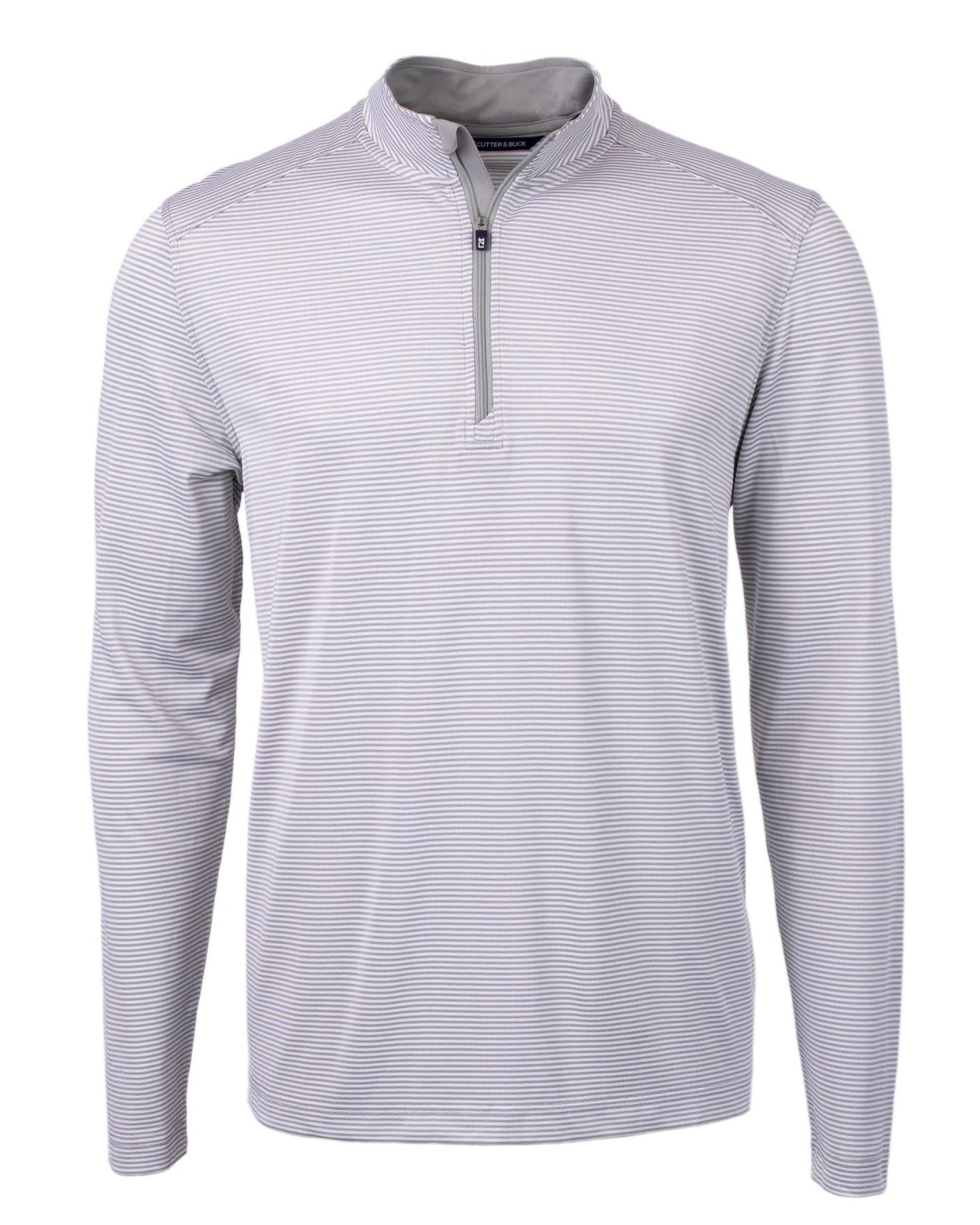 Cutter & Buck Virtue Eco Pique Micro Stripe Recycled Mens Big & Tall Quarter Zip, Polished/White