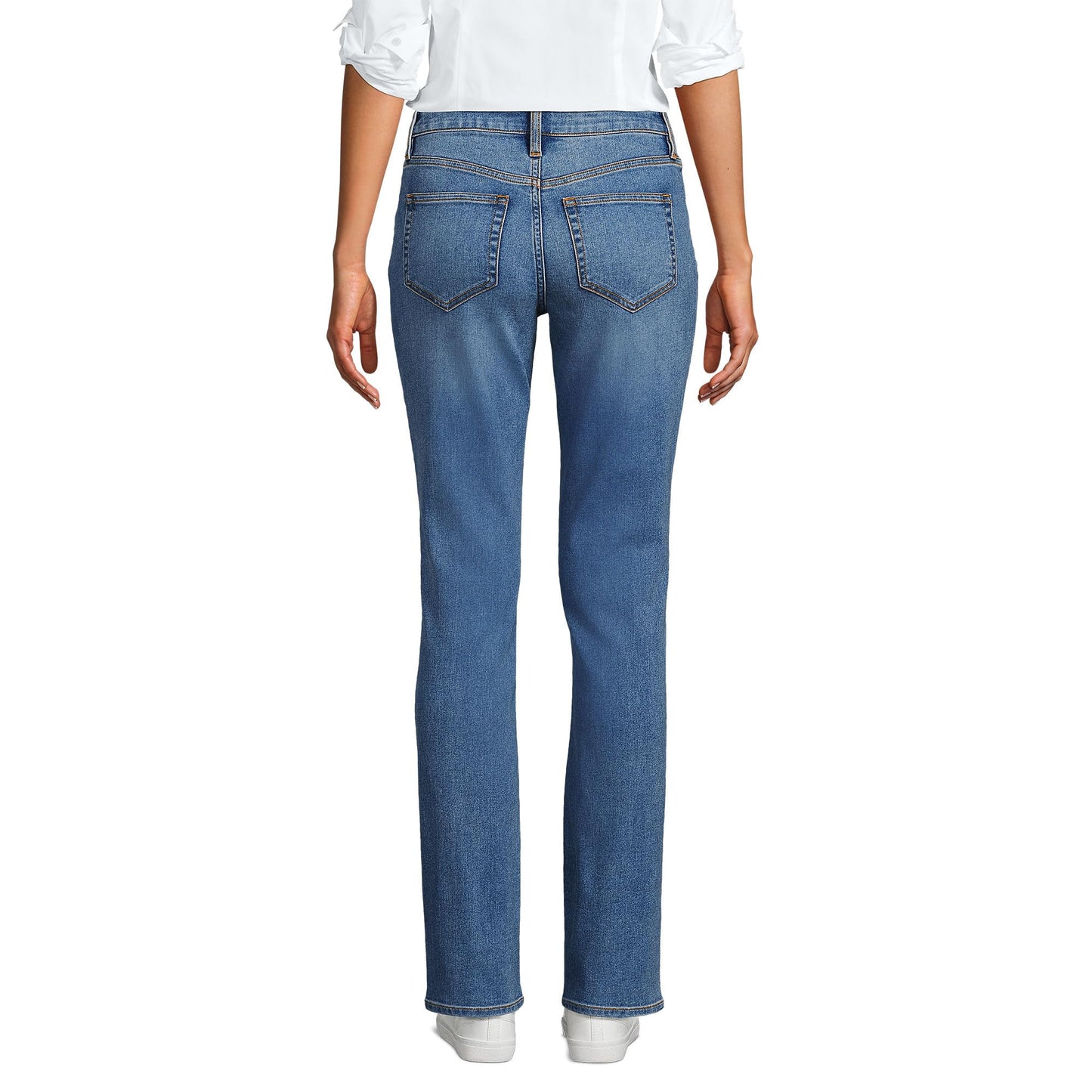 Lands' End Womens MR Straight Leg Blue Jeans-Recover Denim Beau Blue Regular 18 32