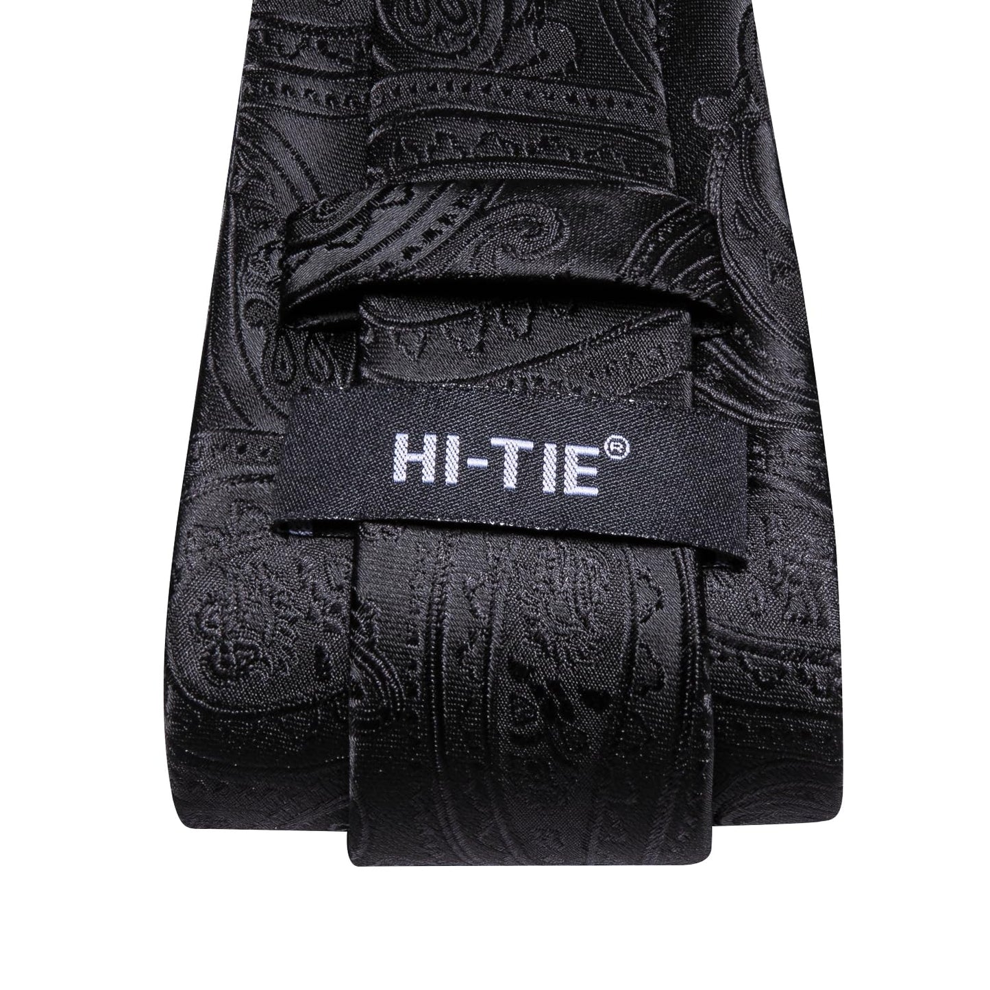 Hi-Tie 70''Black Ties for Men Extra Long Silk Paisley Mens Ties Set Dress Necktie and Pocket Square Cufflink for Funeral