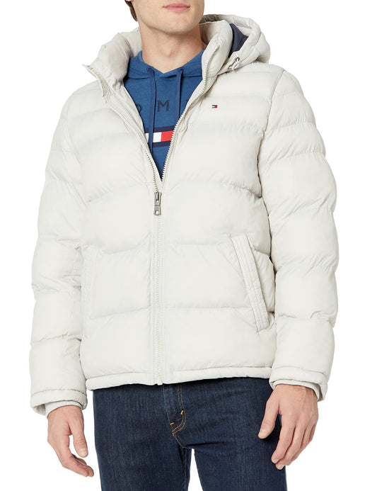 Tommy Hilfiger mens Hooded Puffer Jacket Down Alternative Coat, New Ice, 3X-Large Tall US