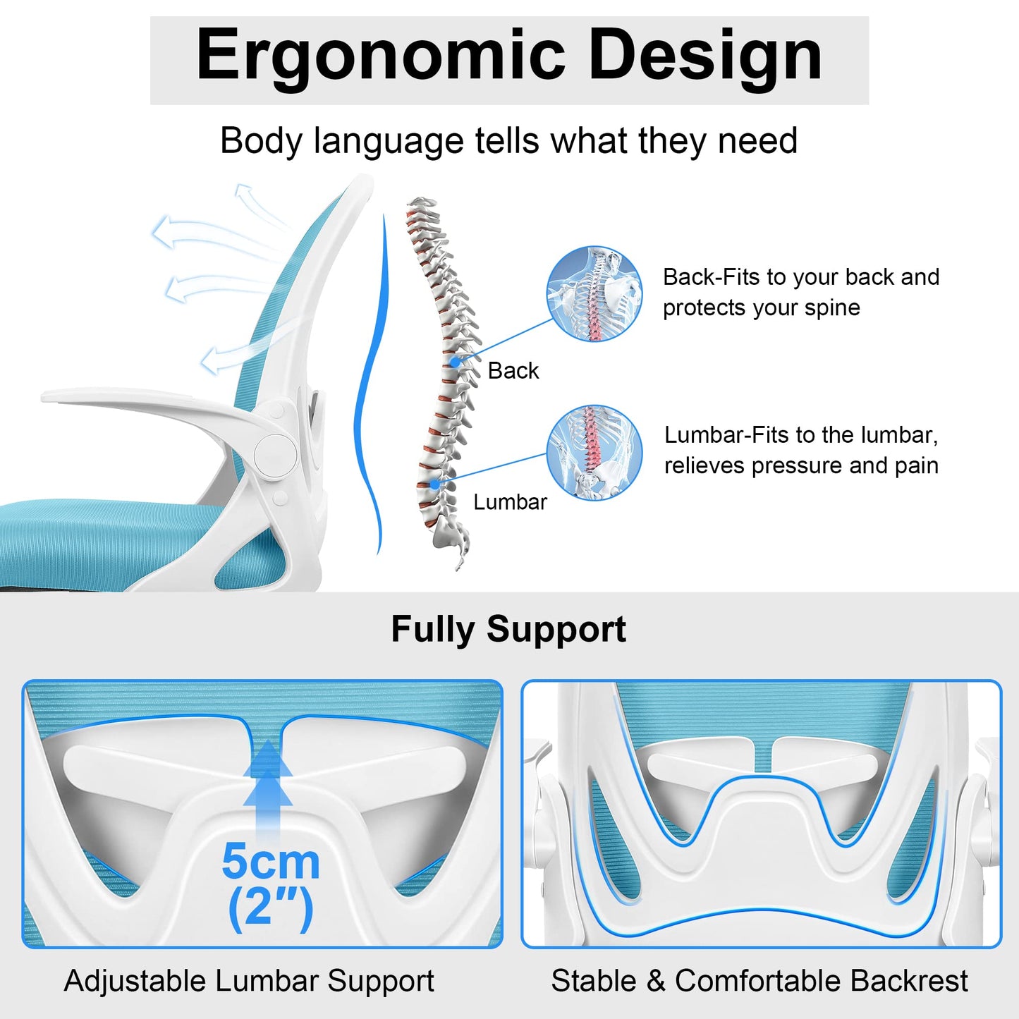 Primy Drafting Chair Tall Office Chair with Flip-up Armrests Executive Ergonomic Computer Standing Desk Chair with Lumbar Support and Adjustable Footrest Ring（Blue）