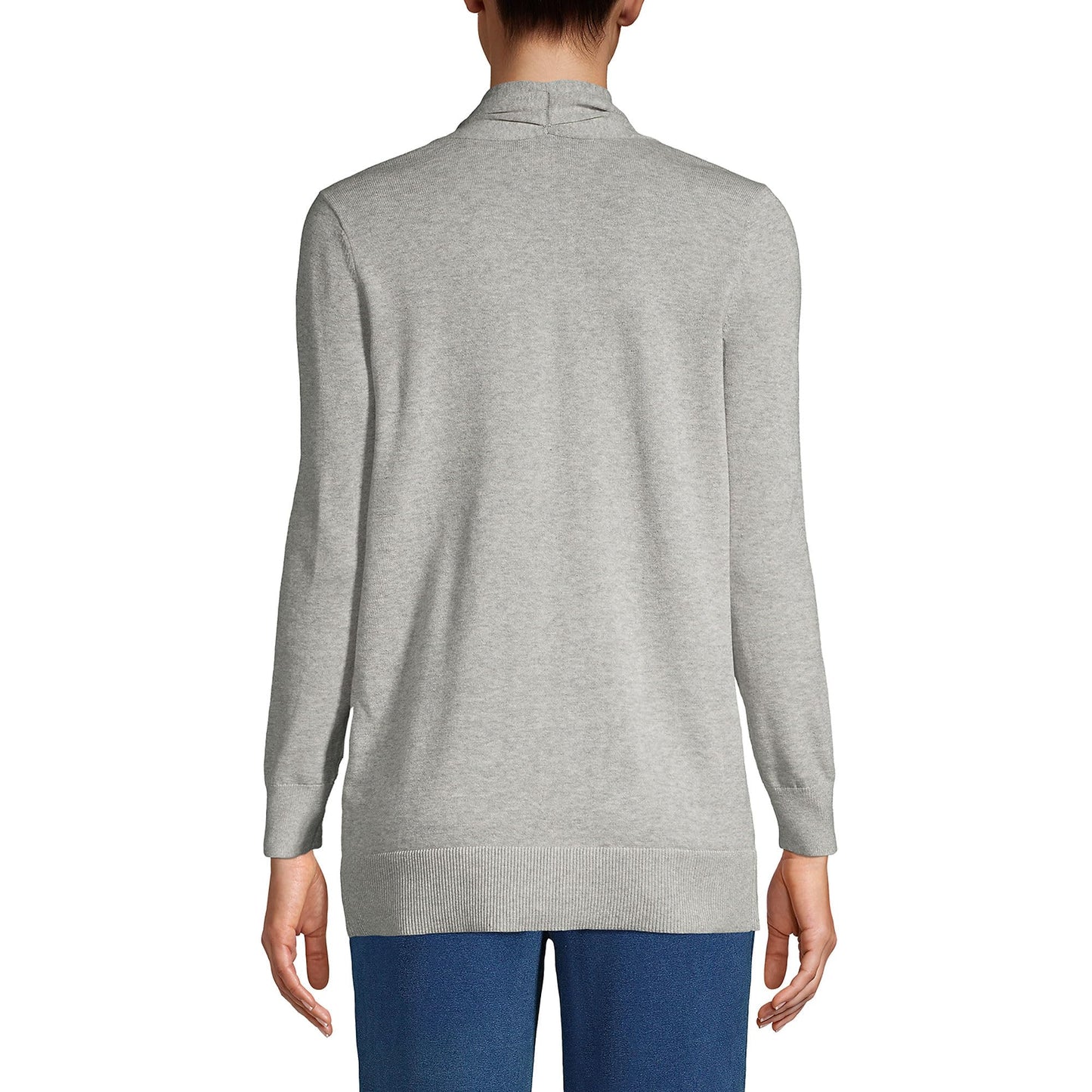 Lands' End Womens Cotton Long Sleeve Open Cardigan Sweater Gray Heather Tall X-Large