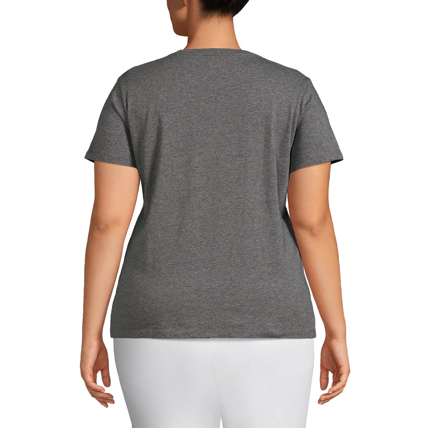 Lands' End Womens SS Relaxed Supima V Neck T Shirt Charcoal Heather Tall Large