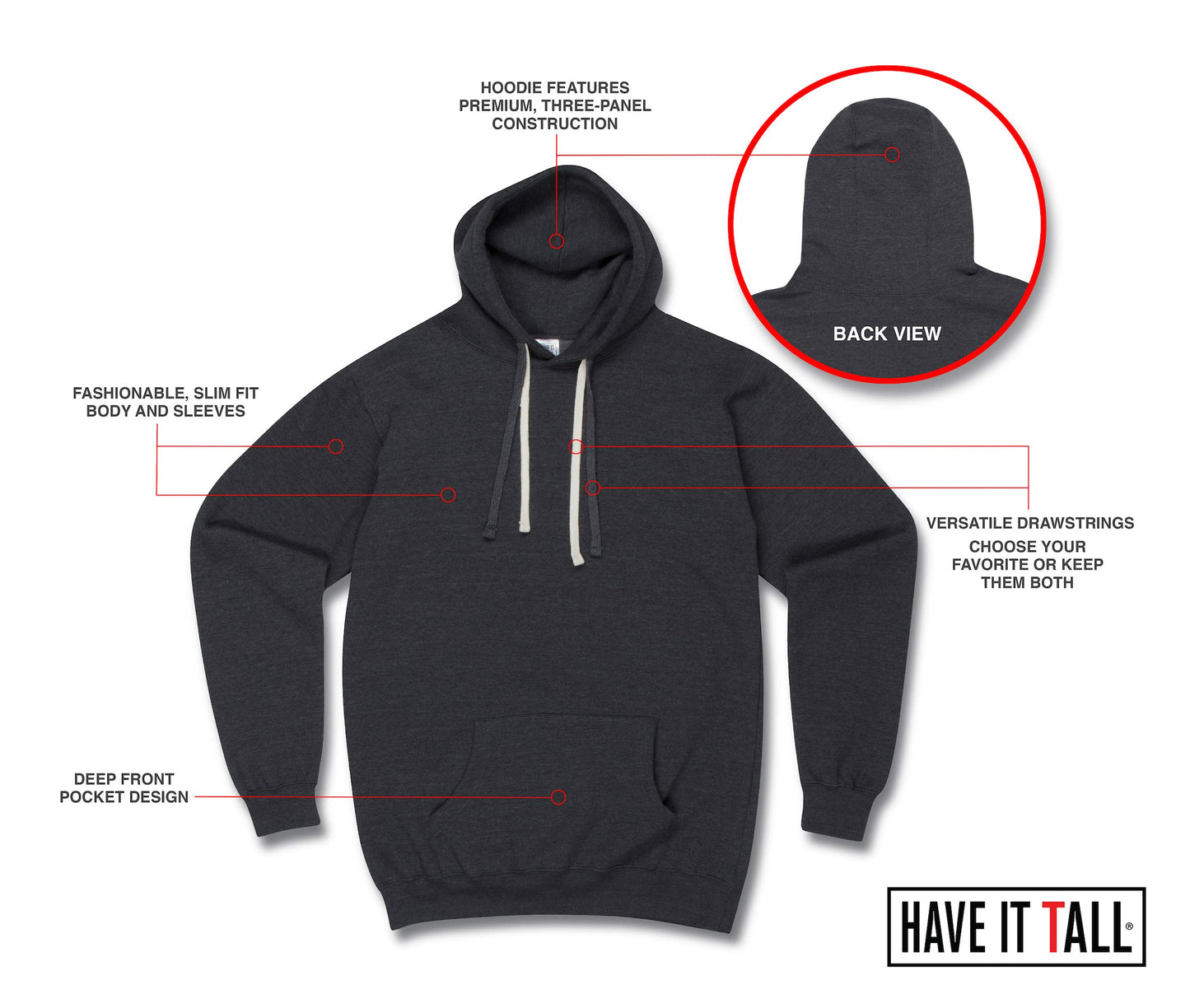 Have It Tall Pullover Hoodie Dark Heather Large Tall
