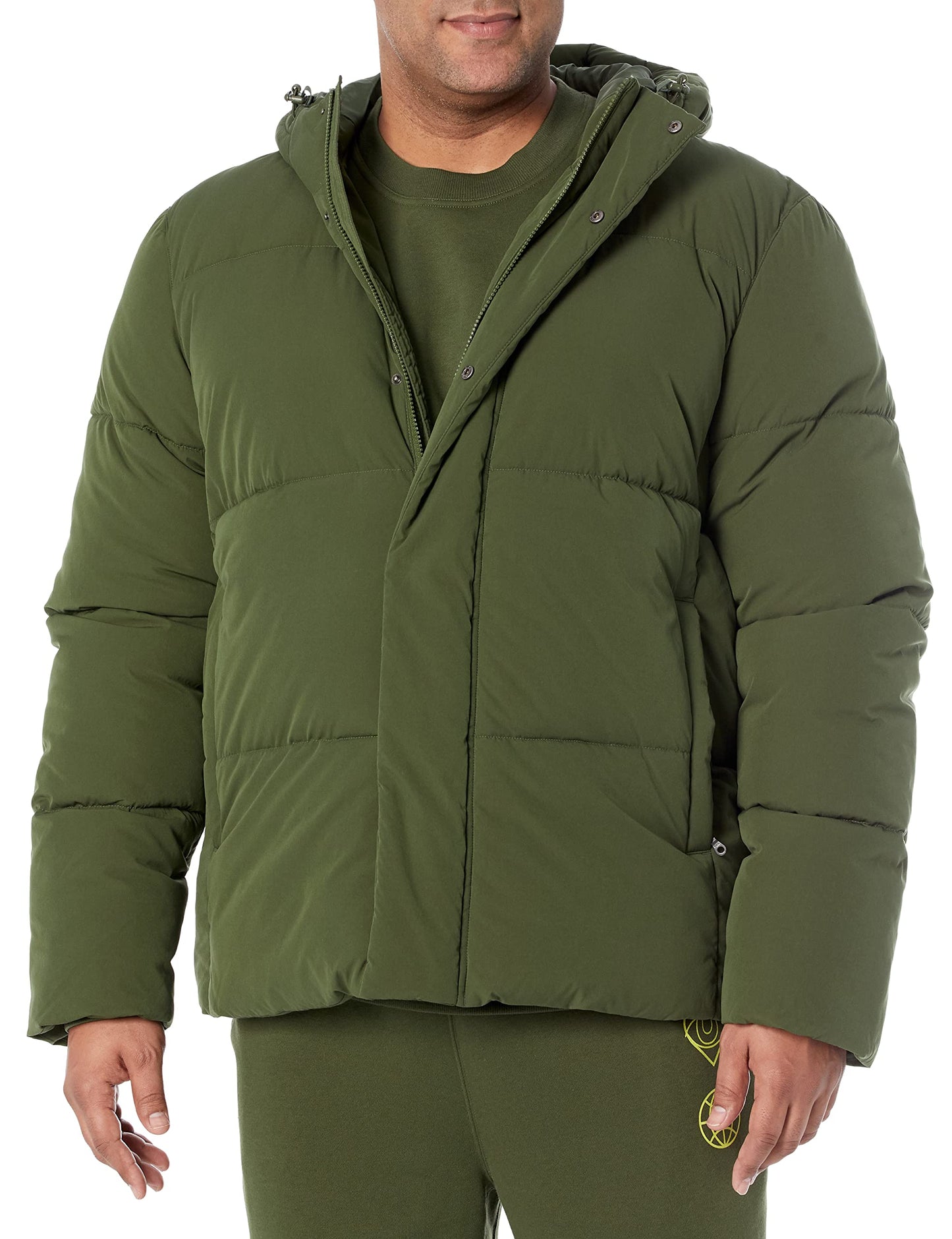 Amazon Essentials Men's Mid-Length Hooded Puffer Coat (Available in Big & Tall), Dark Olive, 6X-Large Big Tall