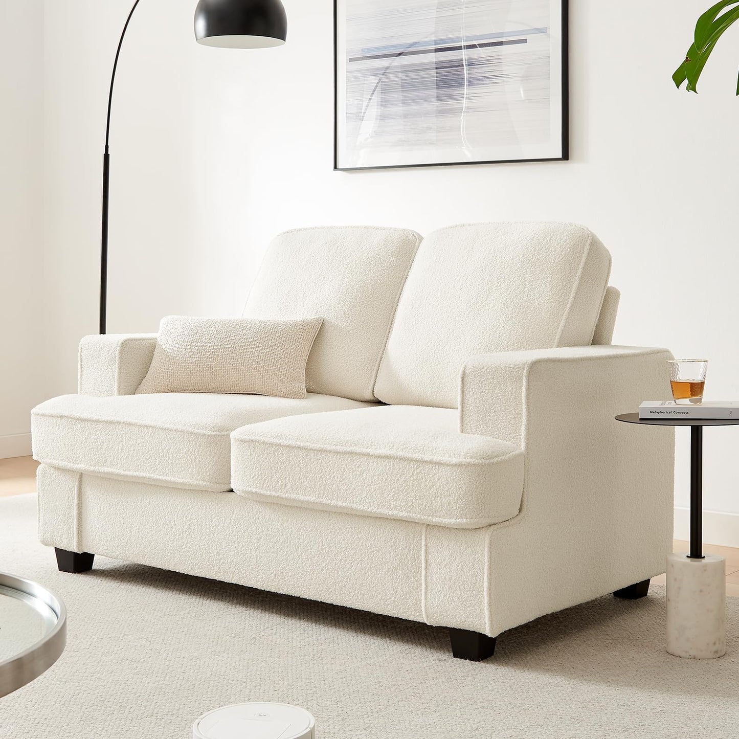 Couches for Living Room, 61” Cloud Couch in Soft Teddy Fleece, Removable Cover, Easy Assembly, Modern Sofa for Living Room/Bedroom/Office/Apartment, Beige