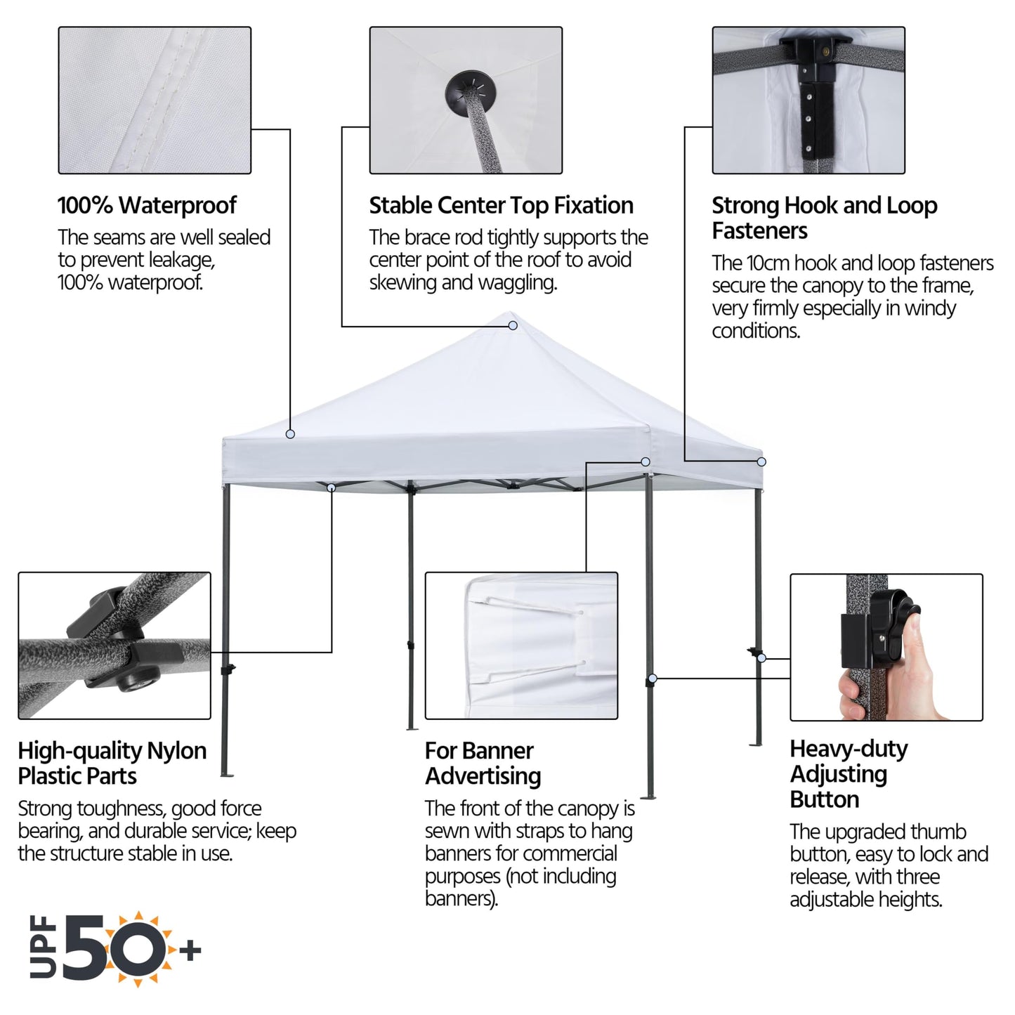 Yaheetech Canopy Tent, Commercial Instant Heavy Duty Canopy, 500D Waterproof Adjustable Canopy with Wheeled Carry Bag, 4 Sandbags and 4 Stakes (10x10, White)