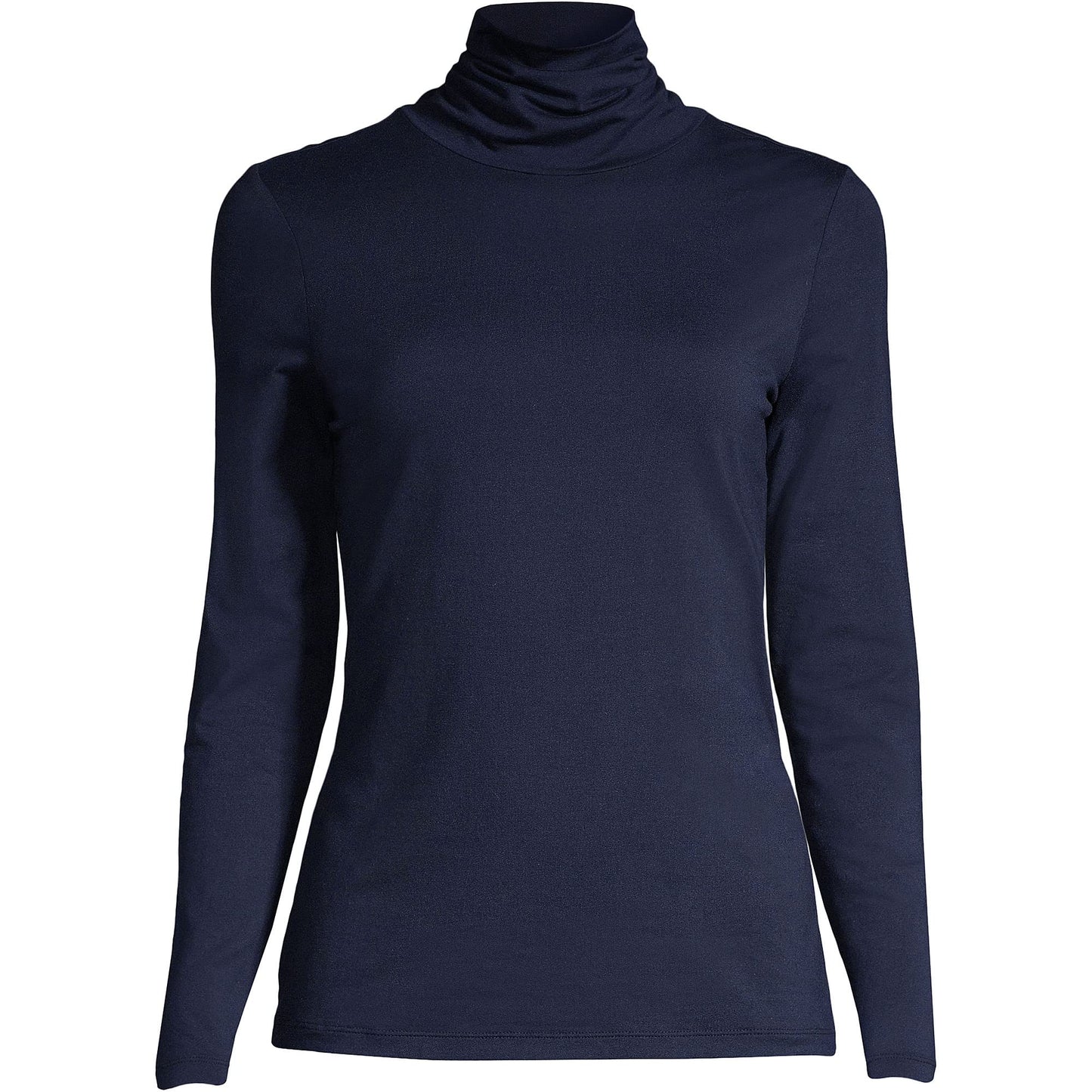 Lands' End Womens Long Sleeve Shaped LWCM Turtleneck Radiant Navy Tall Medium