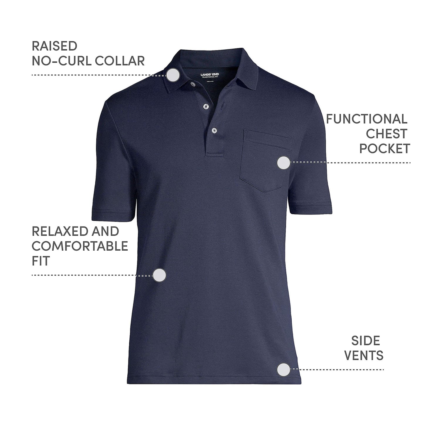 Lands' End Mens Short Sleeve Pocket Supima Polo Radiant Navy Tall X-Large