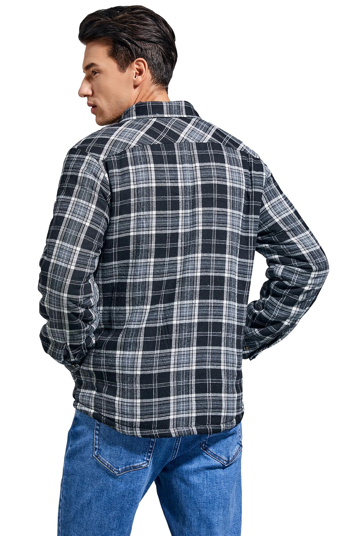 Puwasa Men's Cotton Flannel Shirt Jacket Long Sleeve Fleece Casual Button Down Plaid Jacket Brushed Soft Outdoor Coat with Pocket Black X-Large Tall