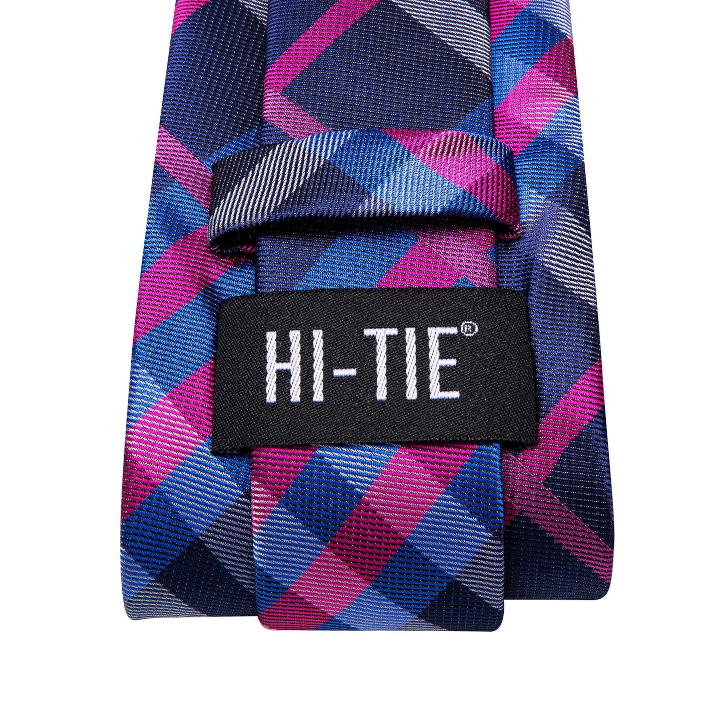 Hi-Tie Navy Blue Rose Ties for Men 70'' Silk Men's Ties Set Plaid Checks Necktie and Pocket Square Cufflinks for Wedding