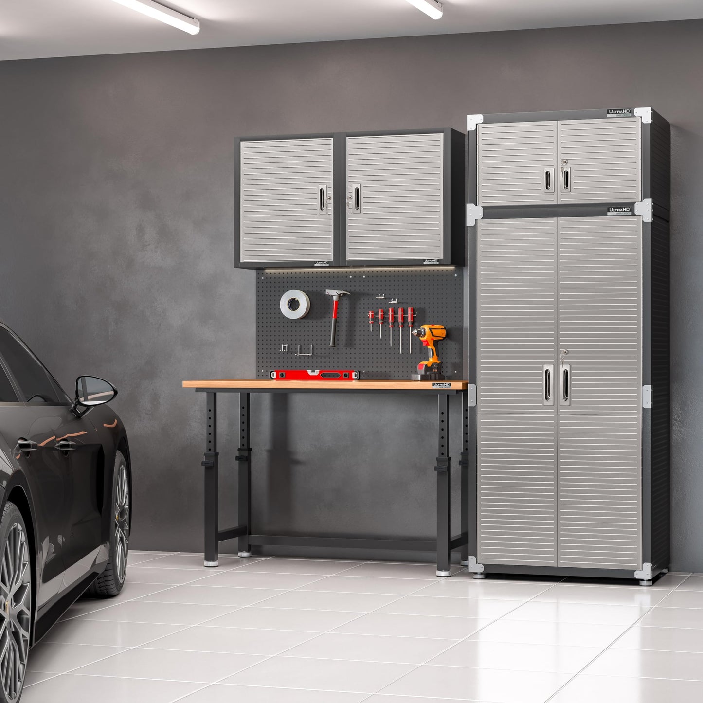 Seville Classics UltraHD Heavy Duty Workbench Table w/Solid Wood Top, 1000 lbs. Weight Capacity Workstation for Garage, Warehouse, Workshop, Granite, 60" W x 24" D x 28.5" to 42" H Desktop