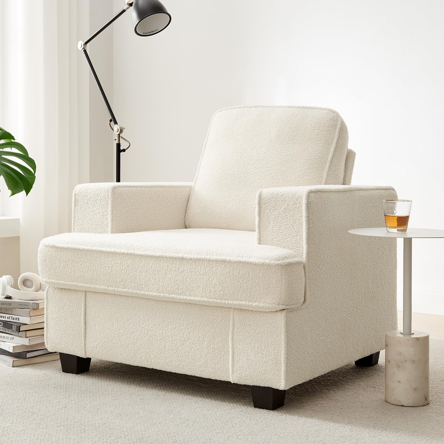 Couches for Living Room, 38” Cloud Couch in Soft Teddy Fleece, Removable Cover, Easy Assembly, Modern Sofa for Living Room/Bedroom/Office/Apartment, Beige