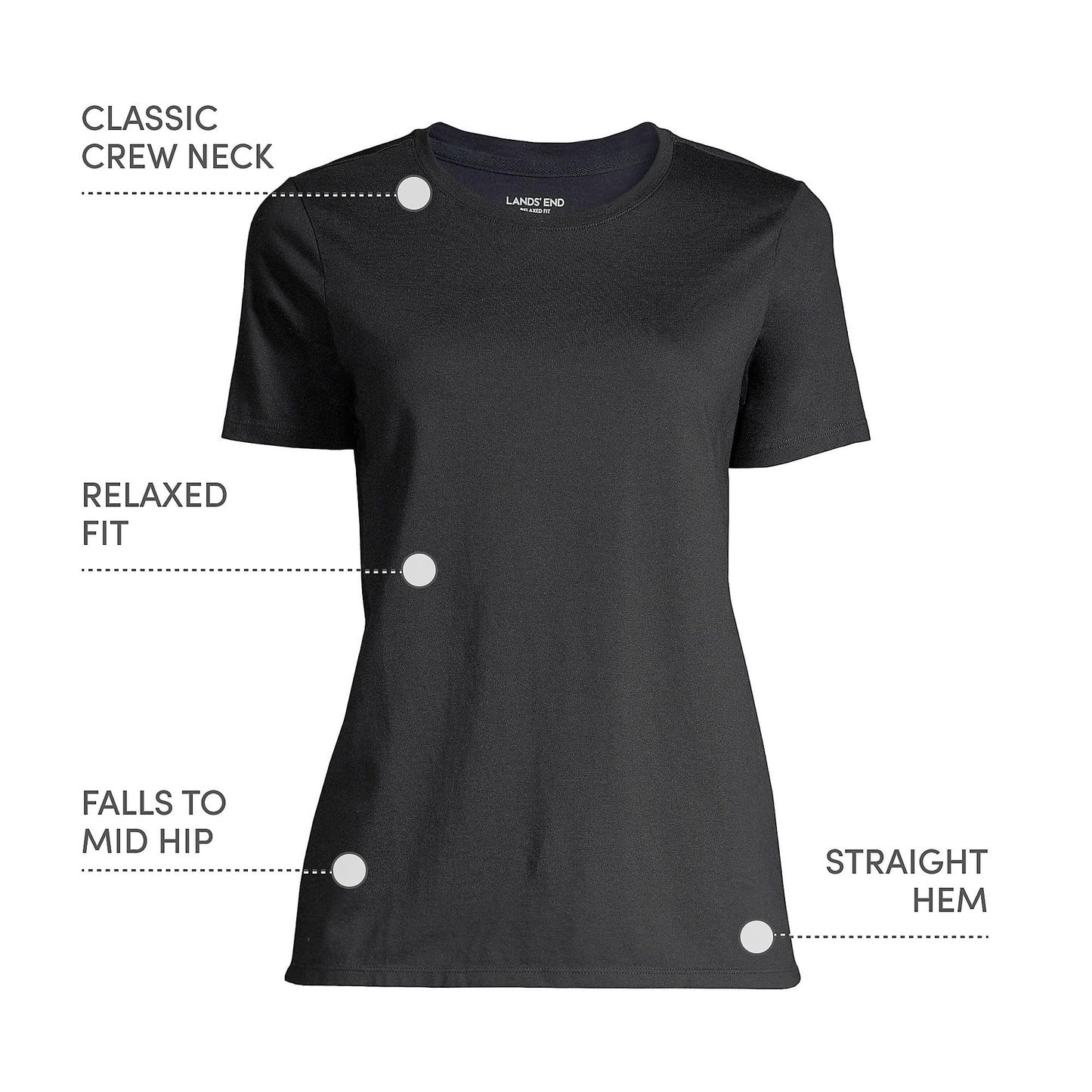 Lands' End Womens Short Sleeve Relaxed Supima Cotton Crew Neck T Shirt Black Tall Medium