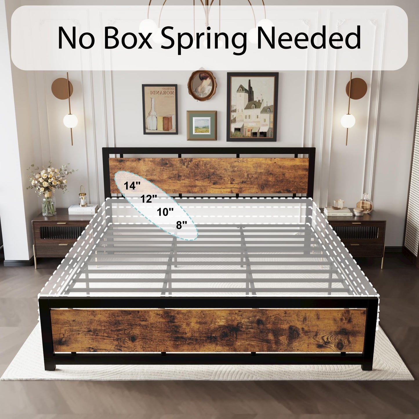 LIKIMIO California King Bed Frame with Headboard and Footboard, Metal Strong Supports, Easy Assembly, Noise-Free, No Box Spring Needed, Vintage Brown