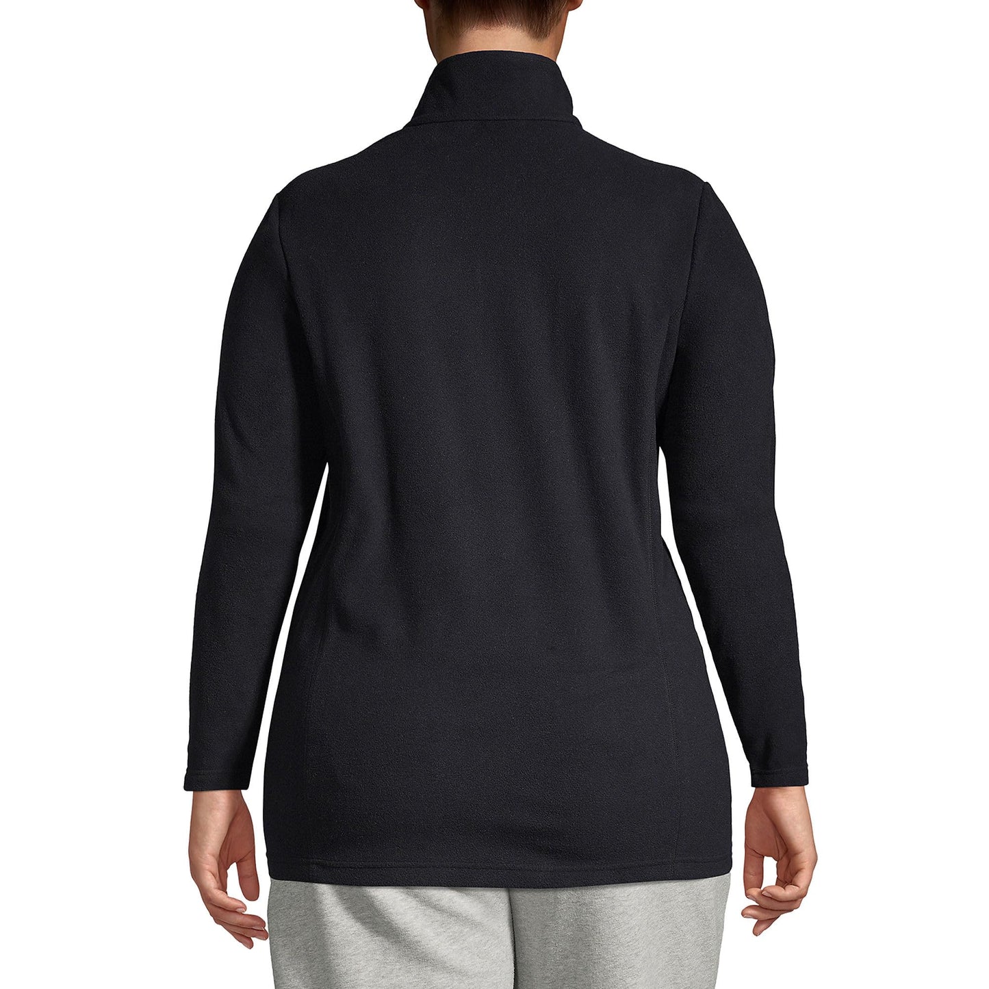 Lands' End Womens Quarter Zip Fleece Pullover Black Tall Large