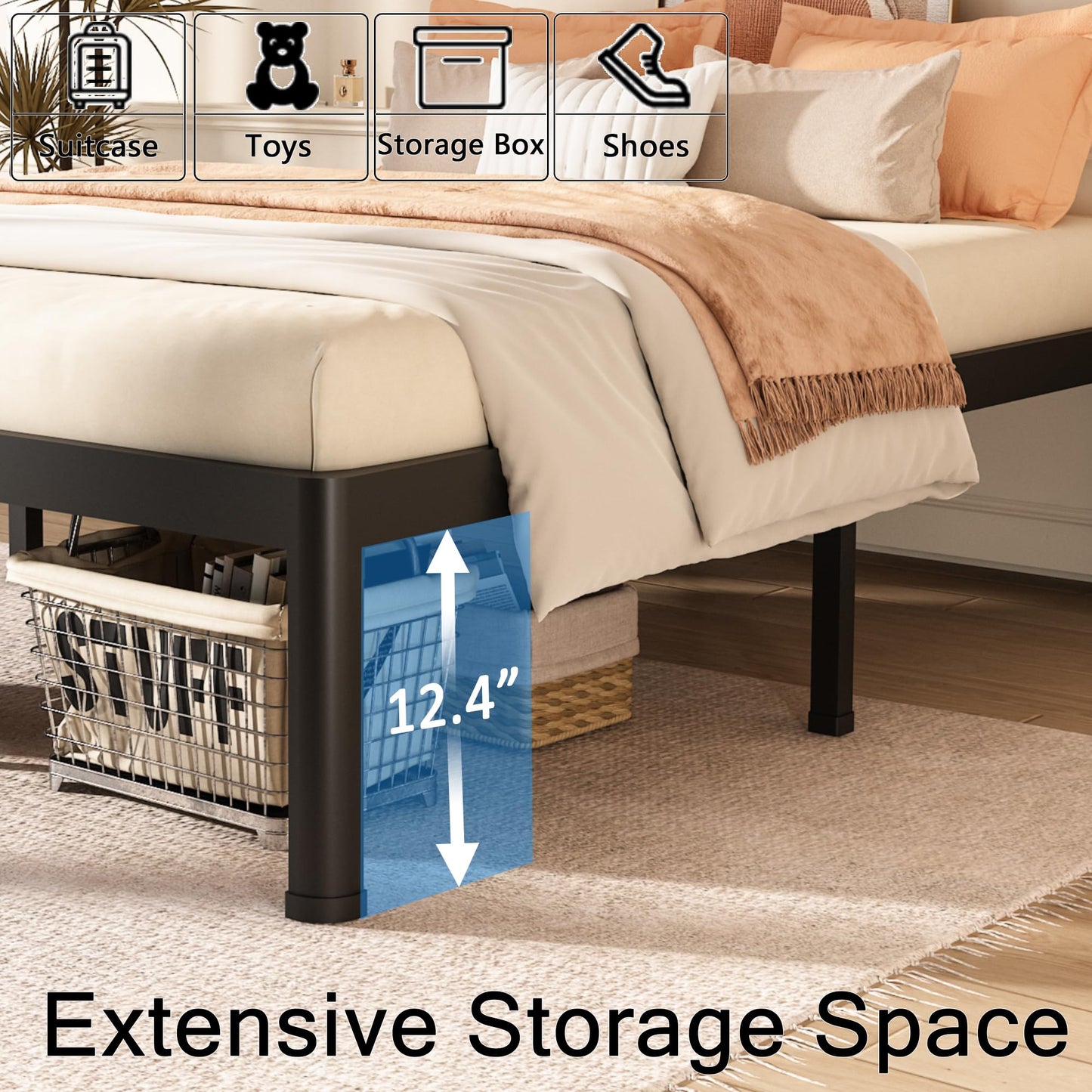 FUIOBYVV California King Bed Frame with Round Corner Edge Legs 14 inch High 3500 lbs Heavy Duty Metal Platform Bed Frame King Size No Box Spring Needed/Noise Free/Steel Slat Support/Non-Slip Black