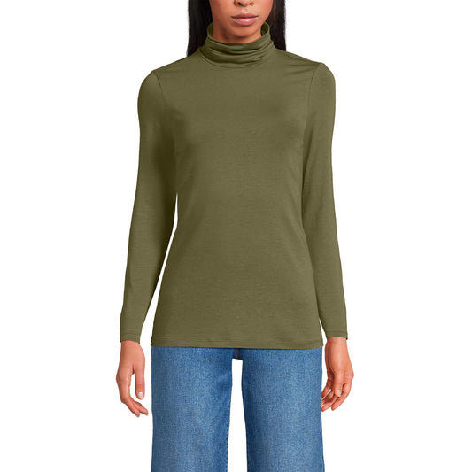 Lands' End Womens Long Sleeve Shaped LWCM Turtleneck Olive Drab Tall X-Large