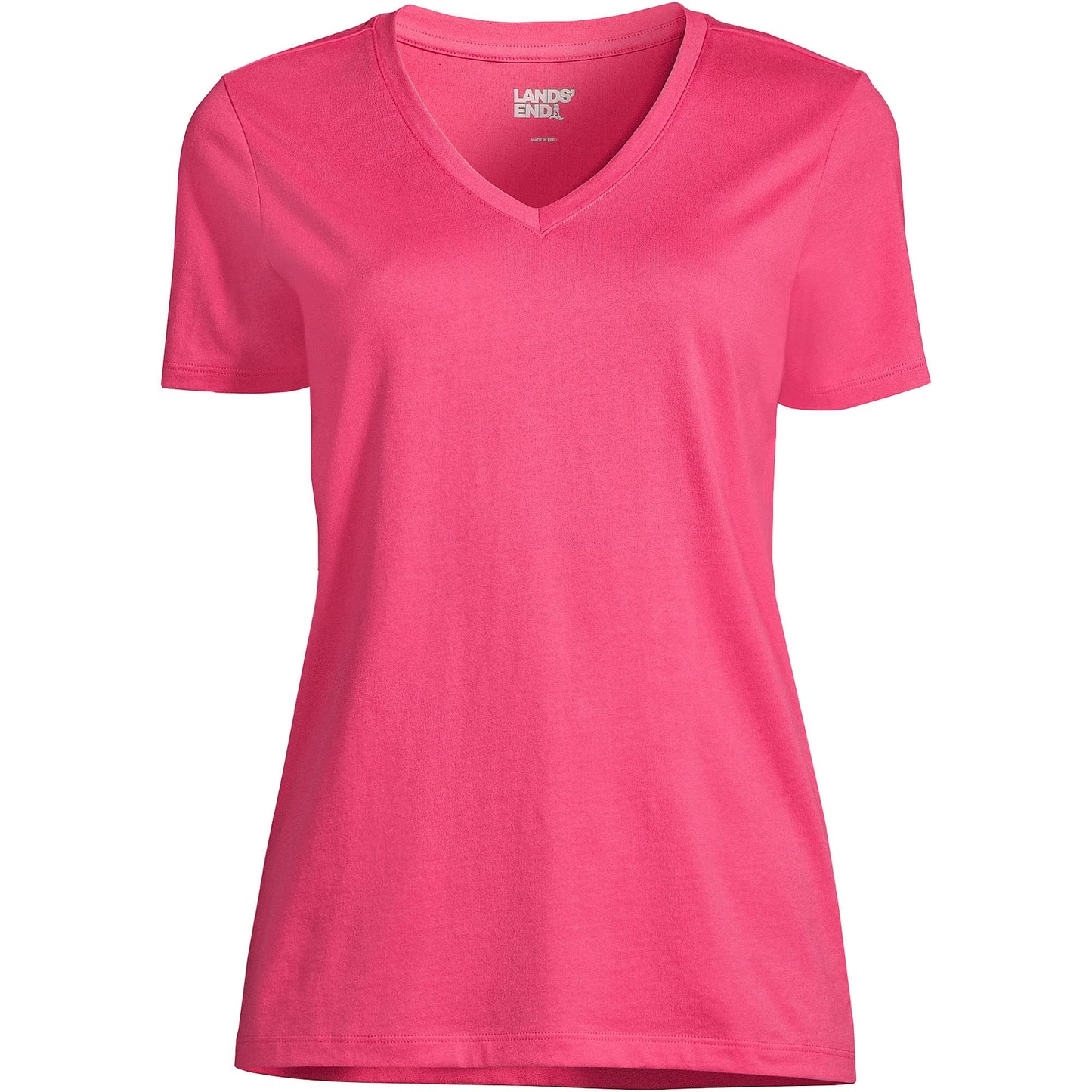 Lands' End Womens SS Relaxed Supima V Neck T Shirt Hot Pink Tall Small