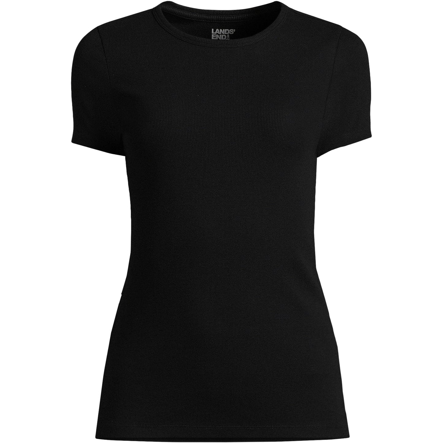 Lands' End Womens Short Sleeve Micro Rib Crew Black Tall Large