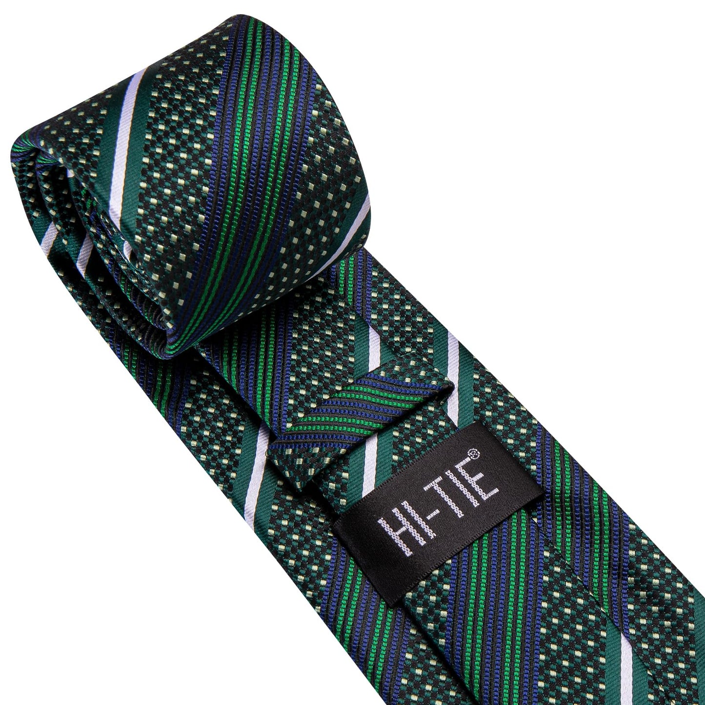 Hi-Tie Green Blue Extra Long Ties for Men Silk 70'' Mens Long Ties Set and Pocket Square Cufflinks Striped Neckties