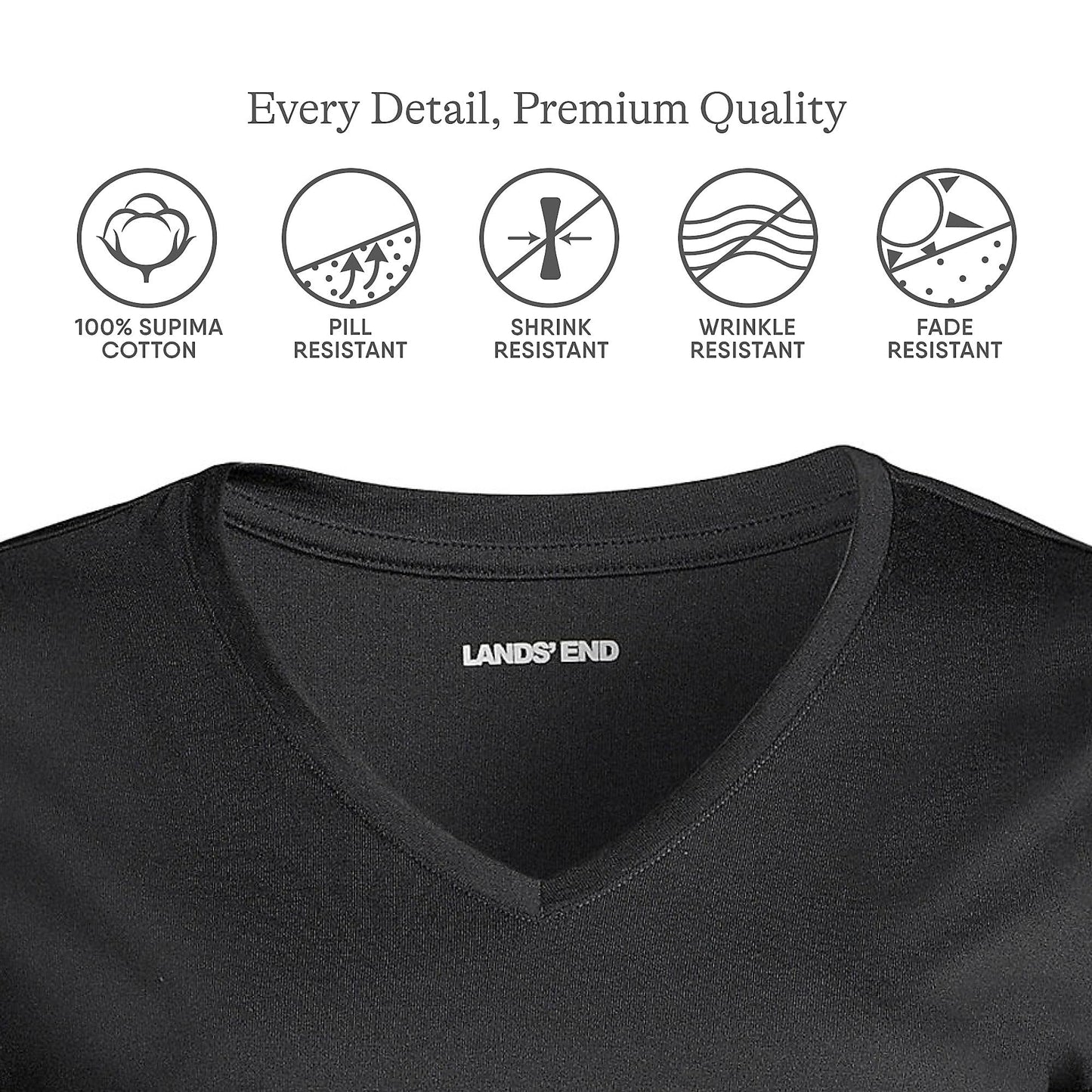 Lands' End Womens SS Relaxed Supima V Neck T Shirt Black Tall Large