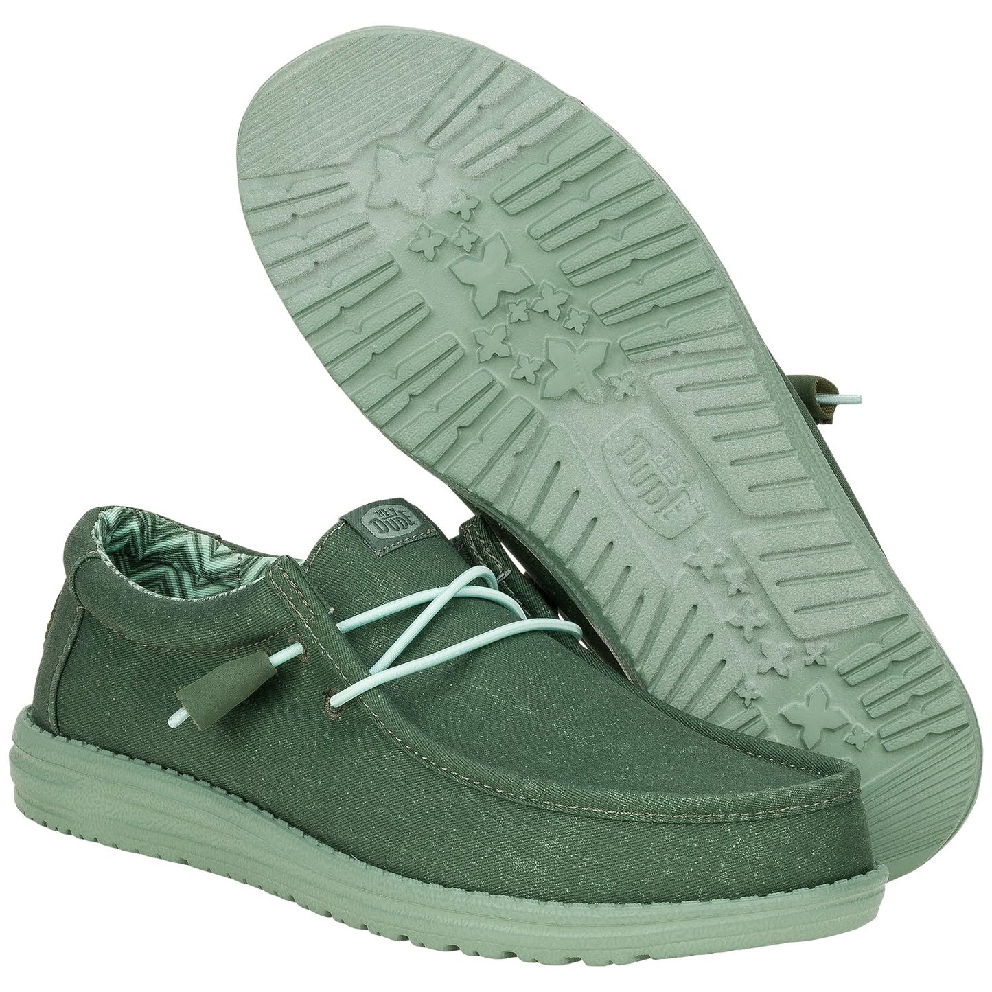 HEYDUDE Wally Stretch Canvas Duck Green/Iceberg Green Size 14, Men’s Shoes, Men's Slip-on Loafers, Comfortable & Light-Weight