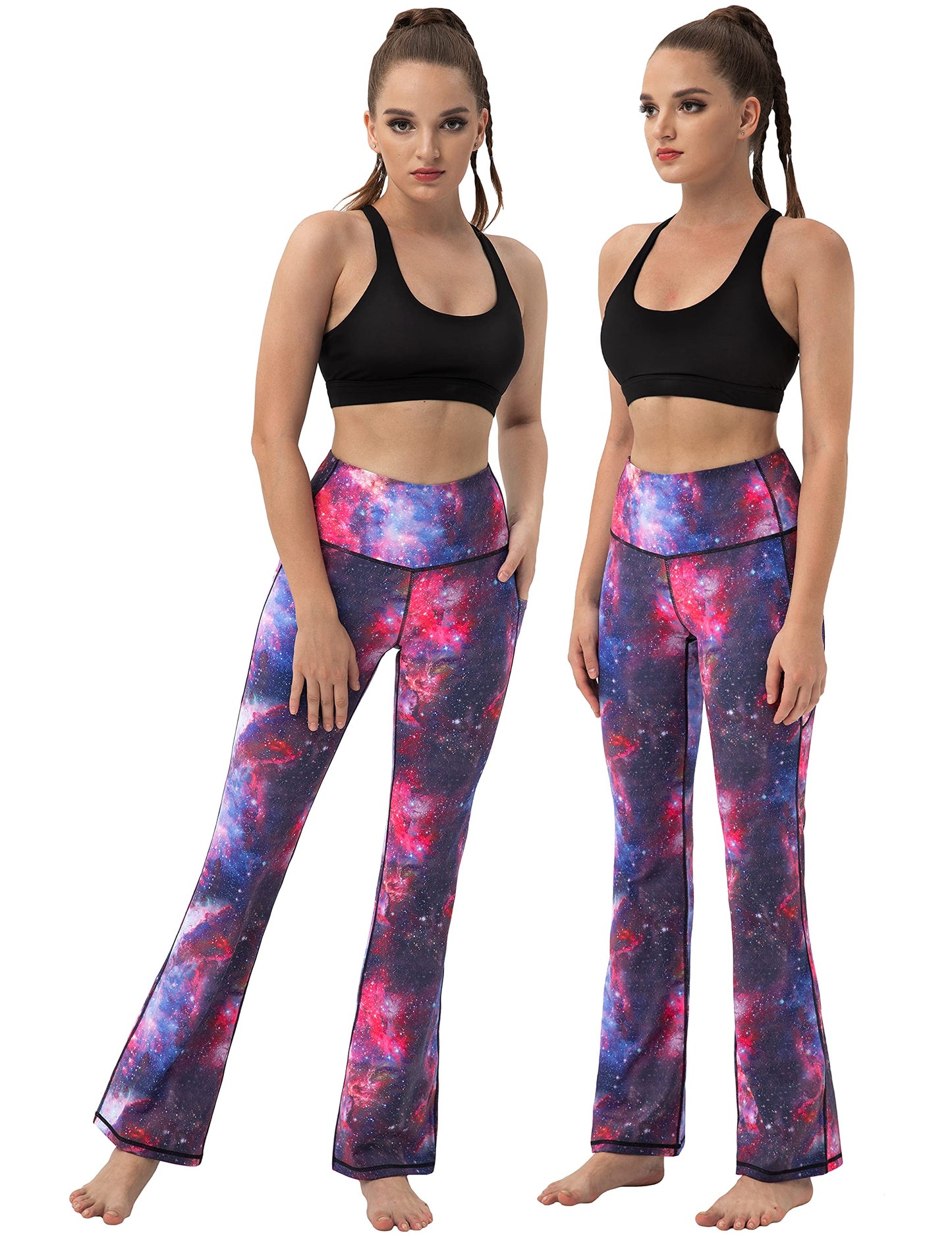 BUBBLELIME 29"/31"/33"/35" 4 Styles Women's Tummy Control Bootcut Yoga Pants - Side Pockets_Galaxy L-37 Inseam