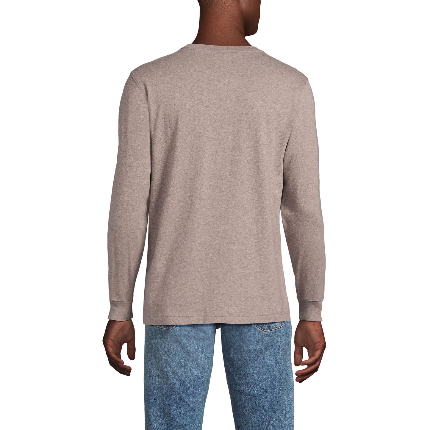 Lands' End Mens Long Sleeve Super-T Henley Light Bark Heather Tall Medium